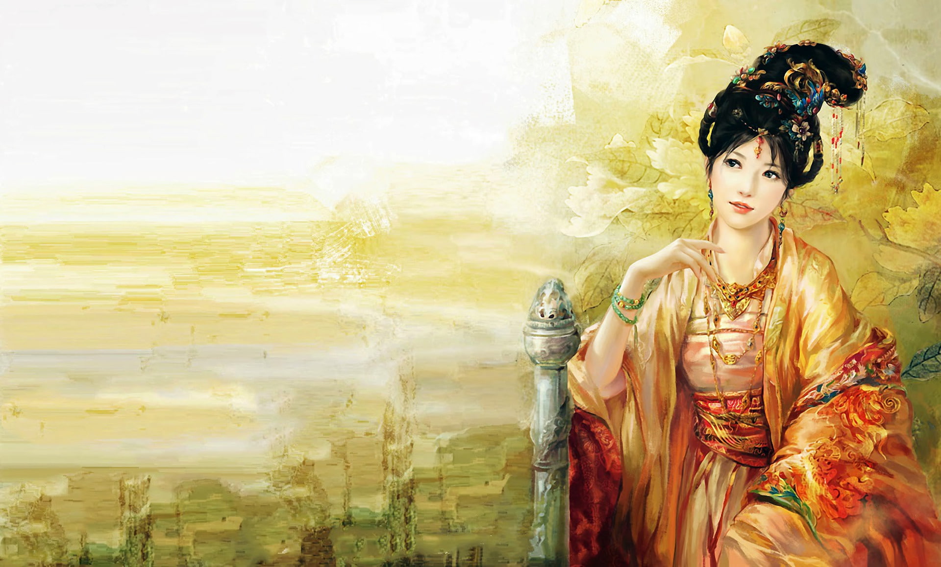 Oriental, Asian, Girl, Black Hair, Women, Kimono, 1080P, Fantasy, Woman, HD Wallpaper