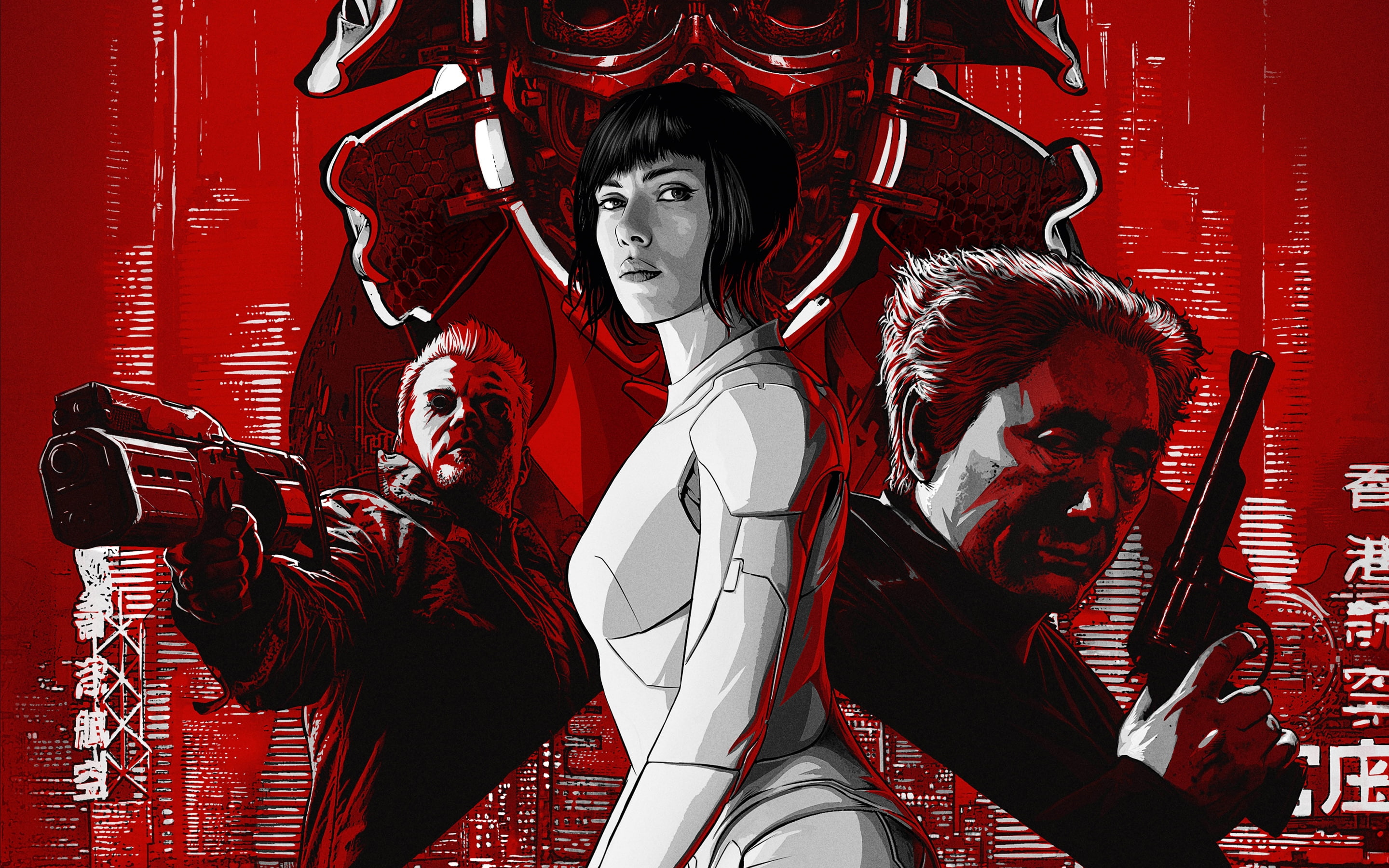 scarlett johansson, takeshi kitano, Movies, 2K, ghost in the shell, HD Wallpaper