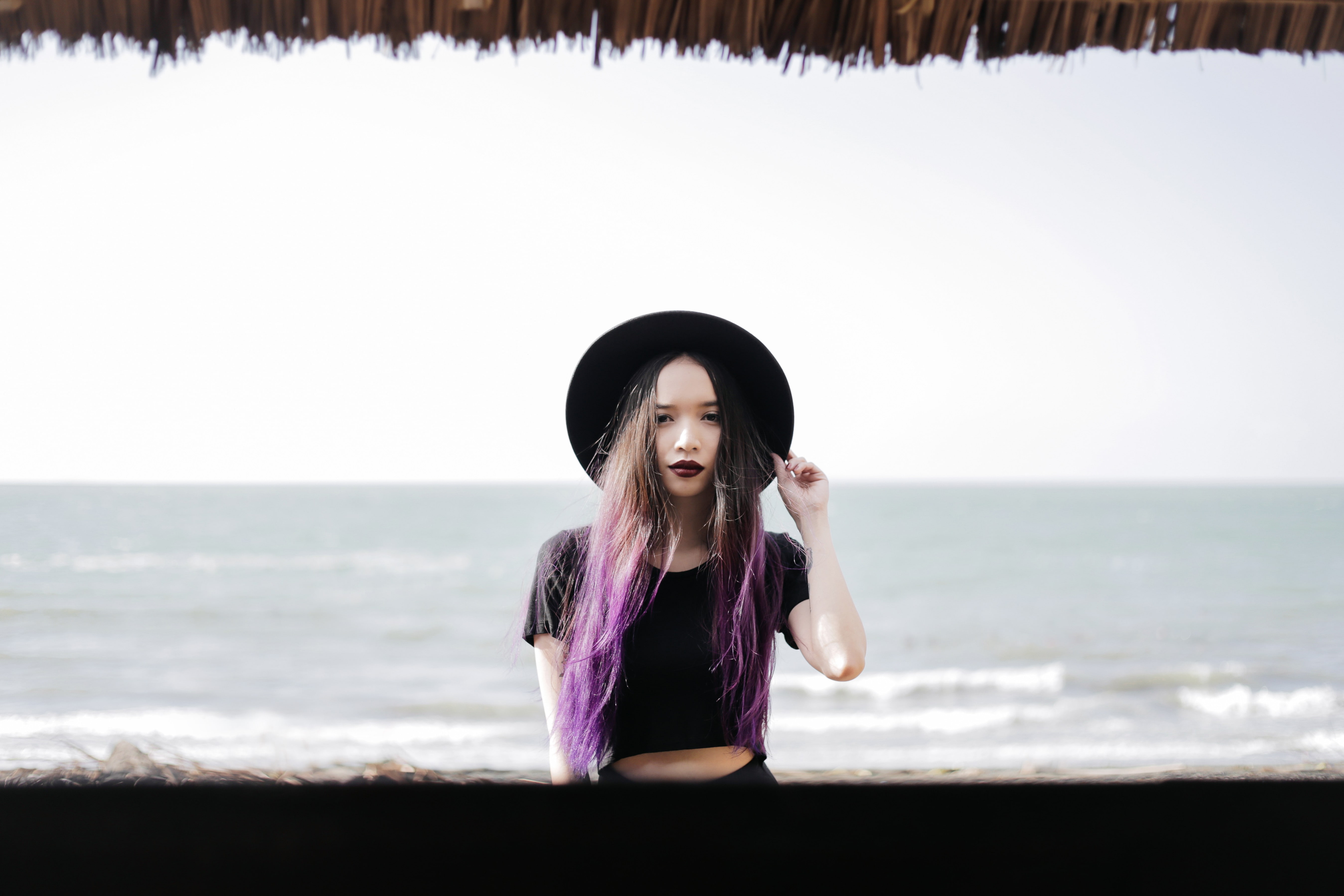 purple hair, outdoors, lace, sea, makeup, leisure activity, standing, horizon over water, lifestyles, one person, young adult, real people, photography, HD Wallpaper