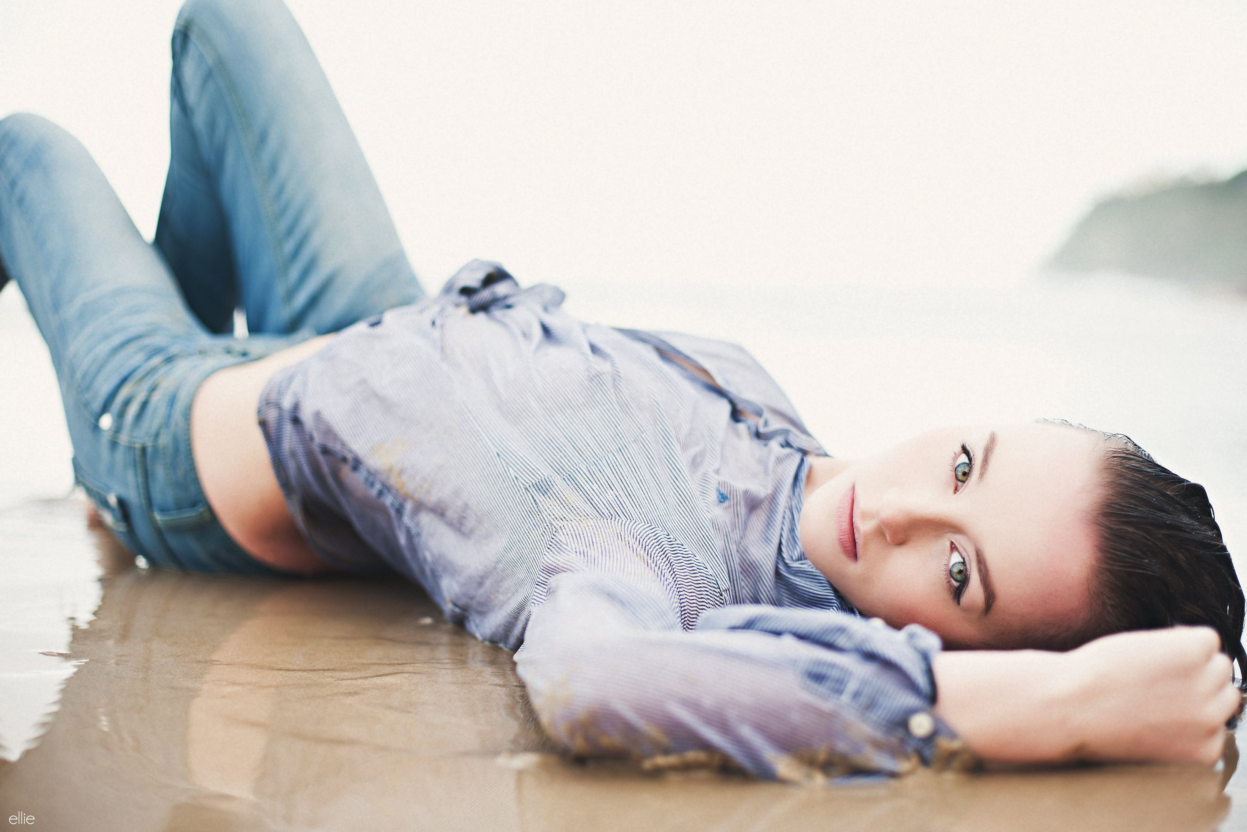 surface level, one person, shirt, lying on back, long, flooring, looking at camera, s, clothing, hardwood floor, indoors, sand, adult, button, day, 4K, HD Wallpaper