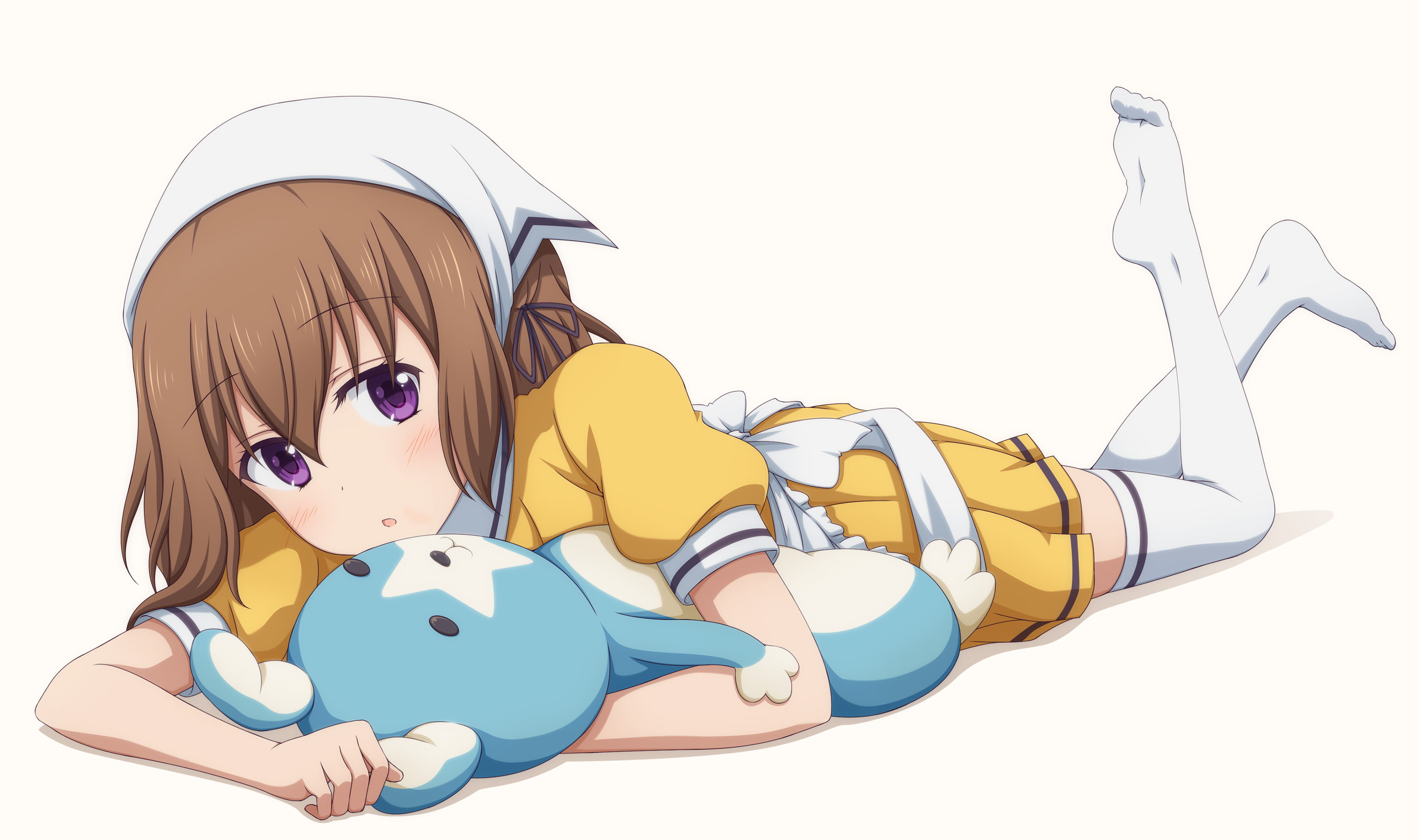 2K, maid outfit, Hoshikawa Mafuyu, purple eyes, anime girls, BLEND-S, maid, white stockings, zettai ryouiki, anime, HD Wallpaper