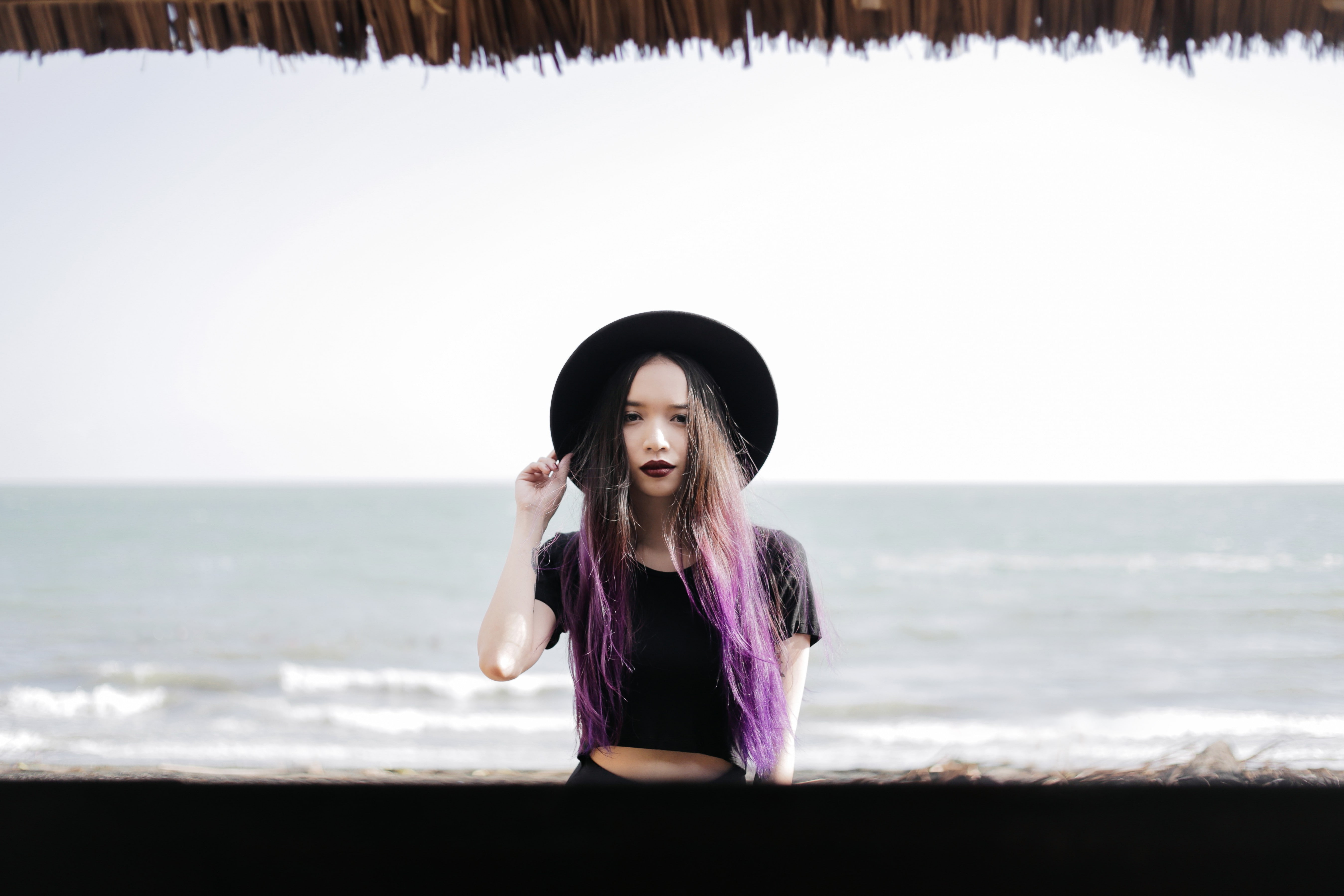 Black Outfits, young adult, fashion, sea, 5K, outdoors, one person, land, hair, beautiful woman, horizon, leisure activity, hairstyle, lace, water, beach, HD Wallpaper