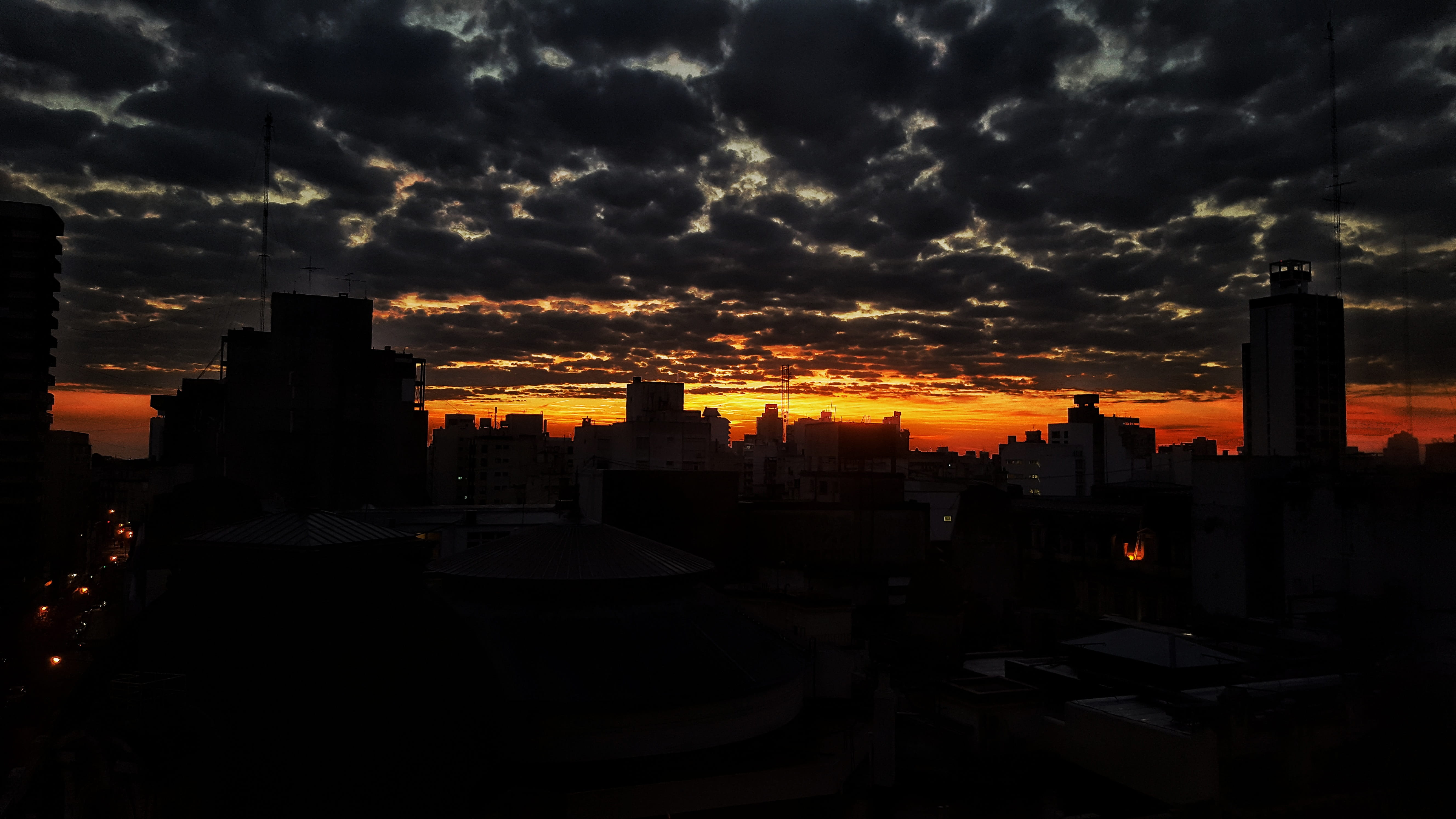 tower, orange color, building, architecture, built structure, silhouette, building exterior, argentina, sunset, cityscape, outdoors, spire, skyscraper, HD Wallpaper