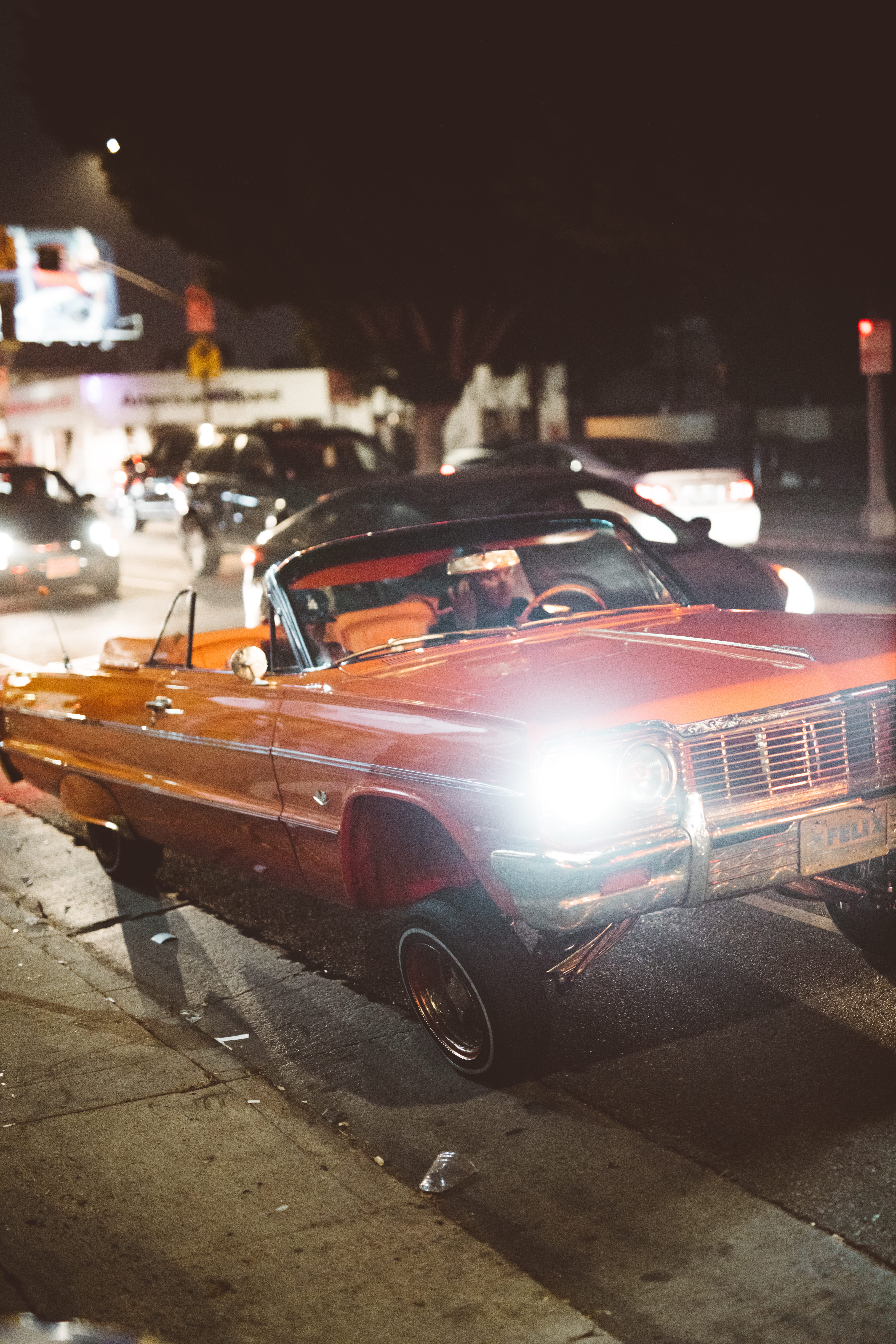 coupe, street, time, lighting equipment, illuminated, outdoors, mustang, person, lowrider, mode of transportation, city street, sedan, night, sports car, Phone HD Wallpaper