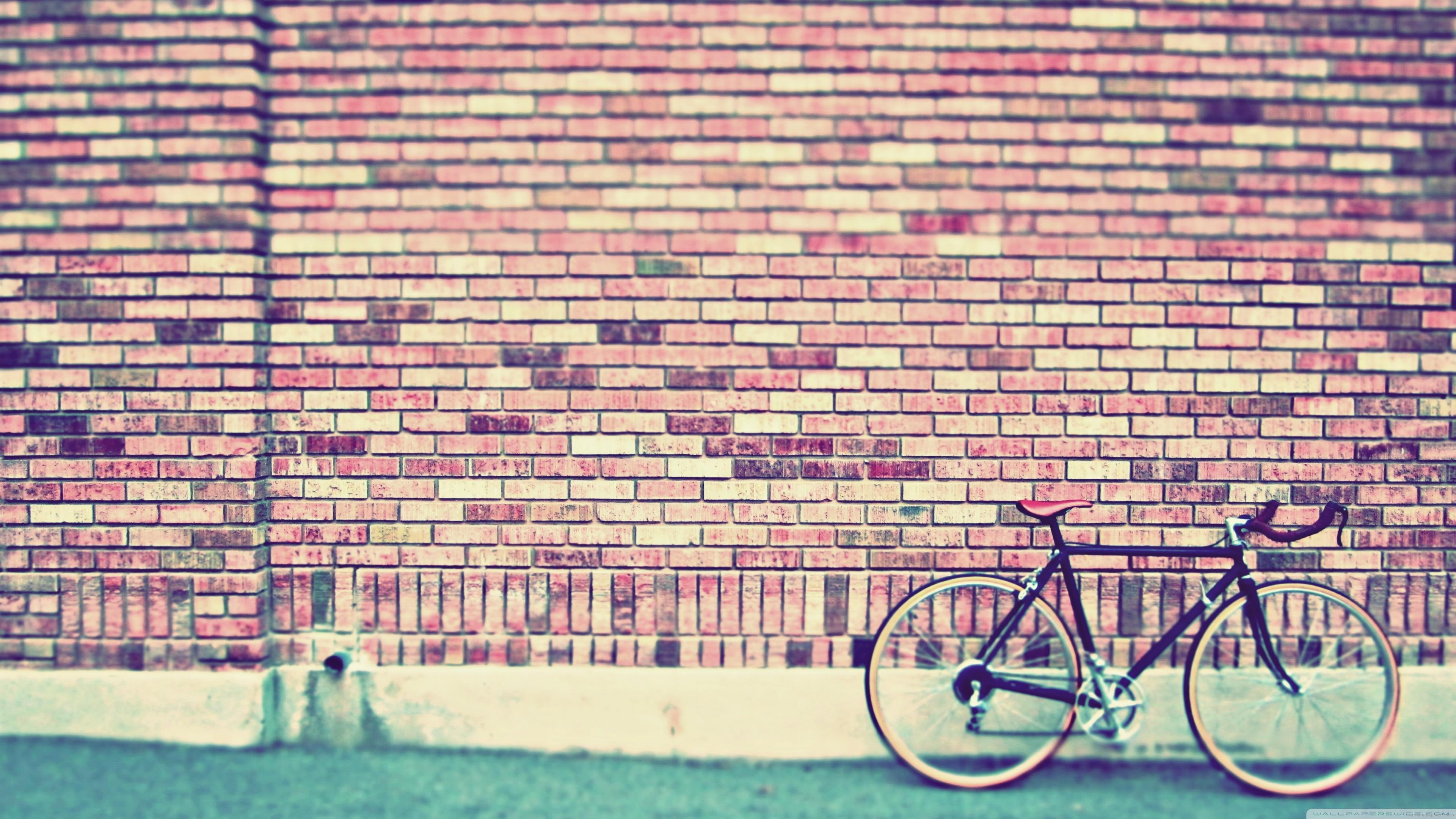 4K, red, street, bike, stone, transport, black, vintage, road, bicycle, wall, HD Wallpaper