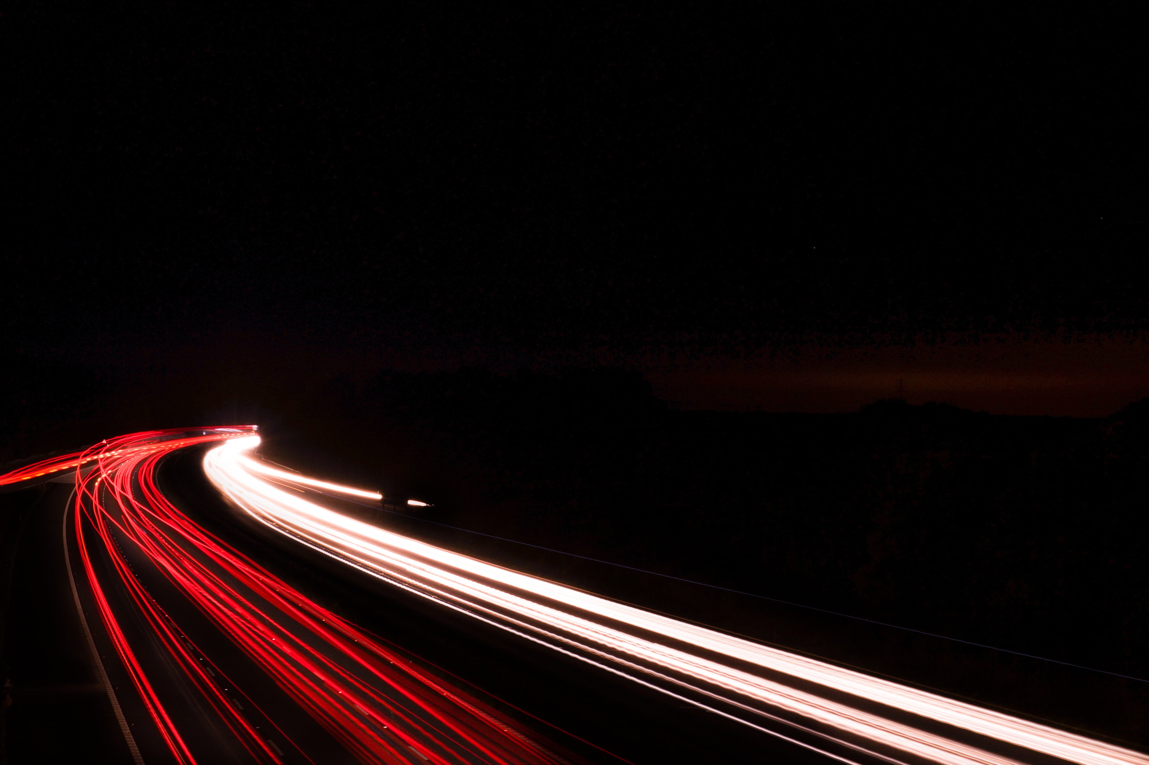 timelapse, vehicle light, transportation, travel, light - natural phenomenon, speed, tail light, city, empty space, illuminated, red white, movement, highway, HD Wallpaper