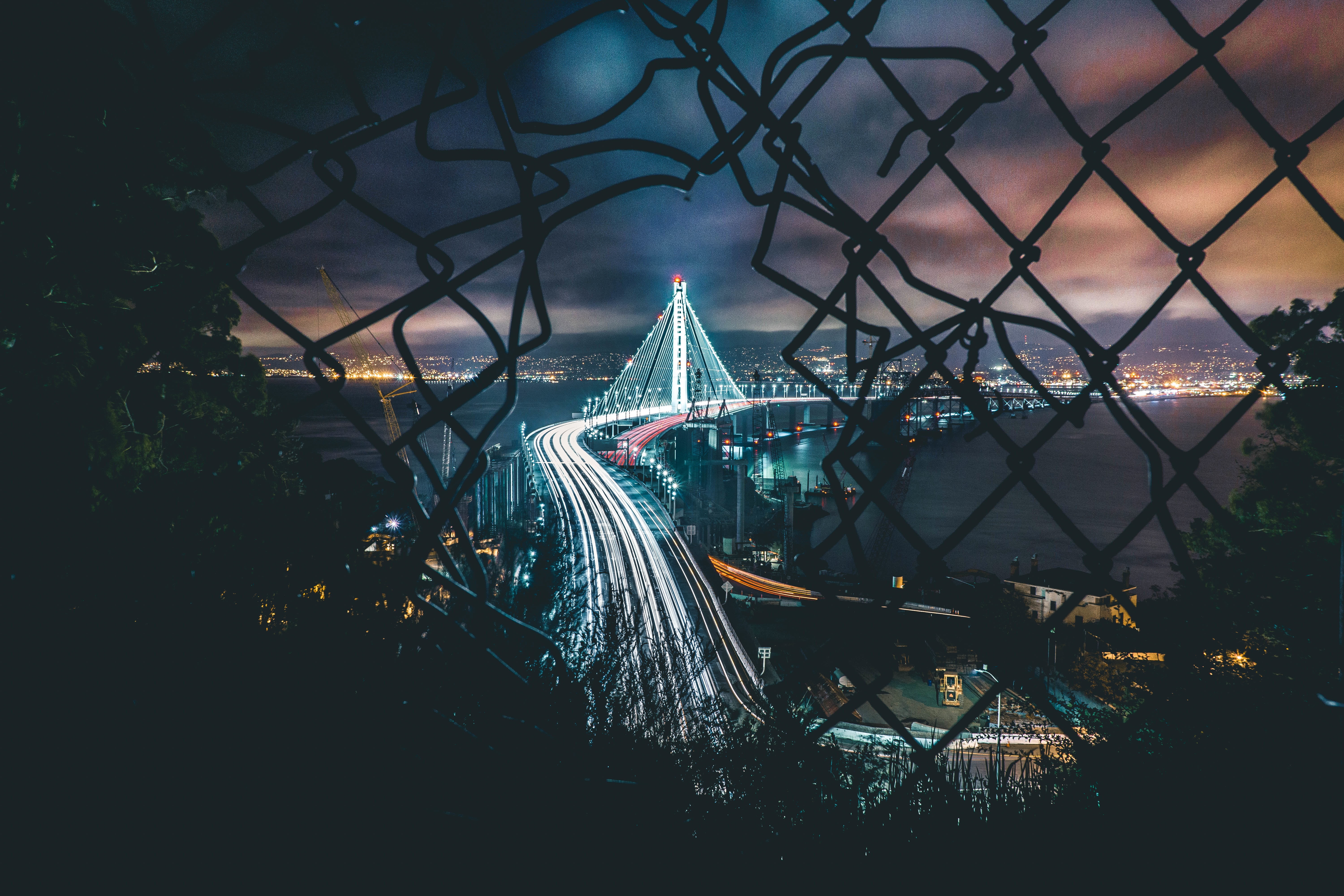 link, transportation, lights, city, urban, evening, plant, amusement park ride, night, architecture, 5K, black, tree, outdoors, amusement park, light trail, HD Wallpaper