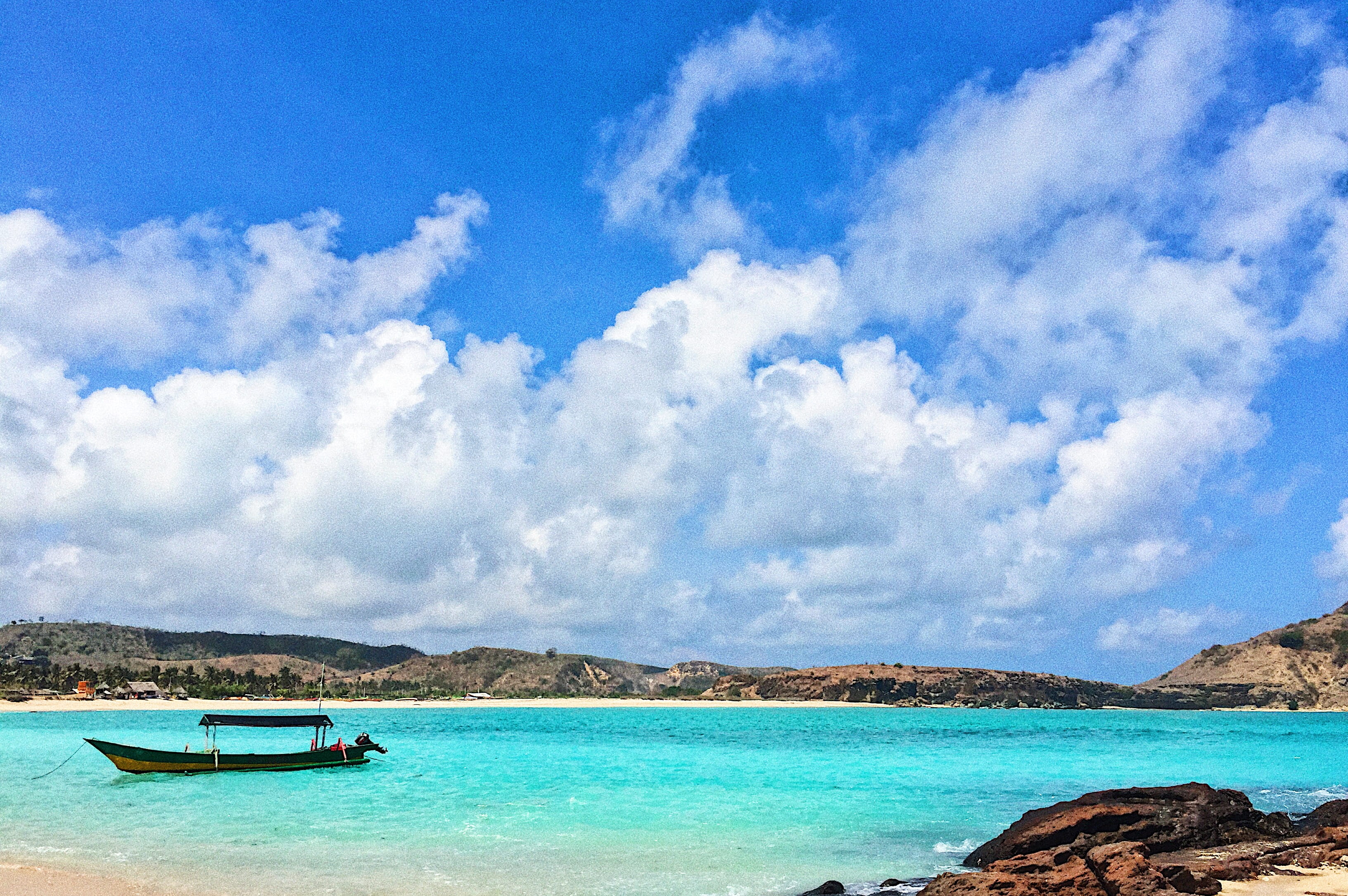 pujut, nature, indonesia, day, jl. mandalika resort pantai putri nyale, no people, turquoise colored, water, land, nautical vessel, 2K, cloud - sky, yacht, HD Wallpaper
