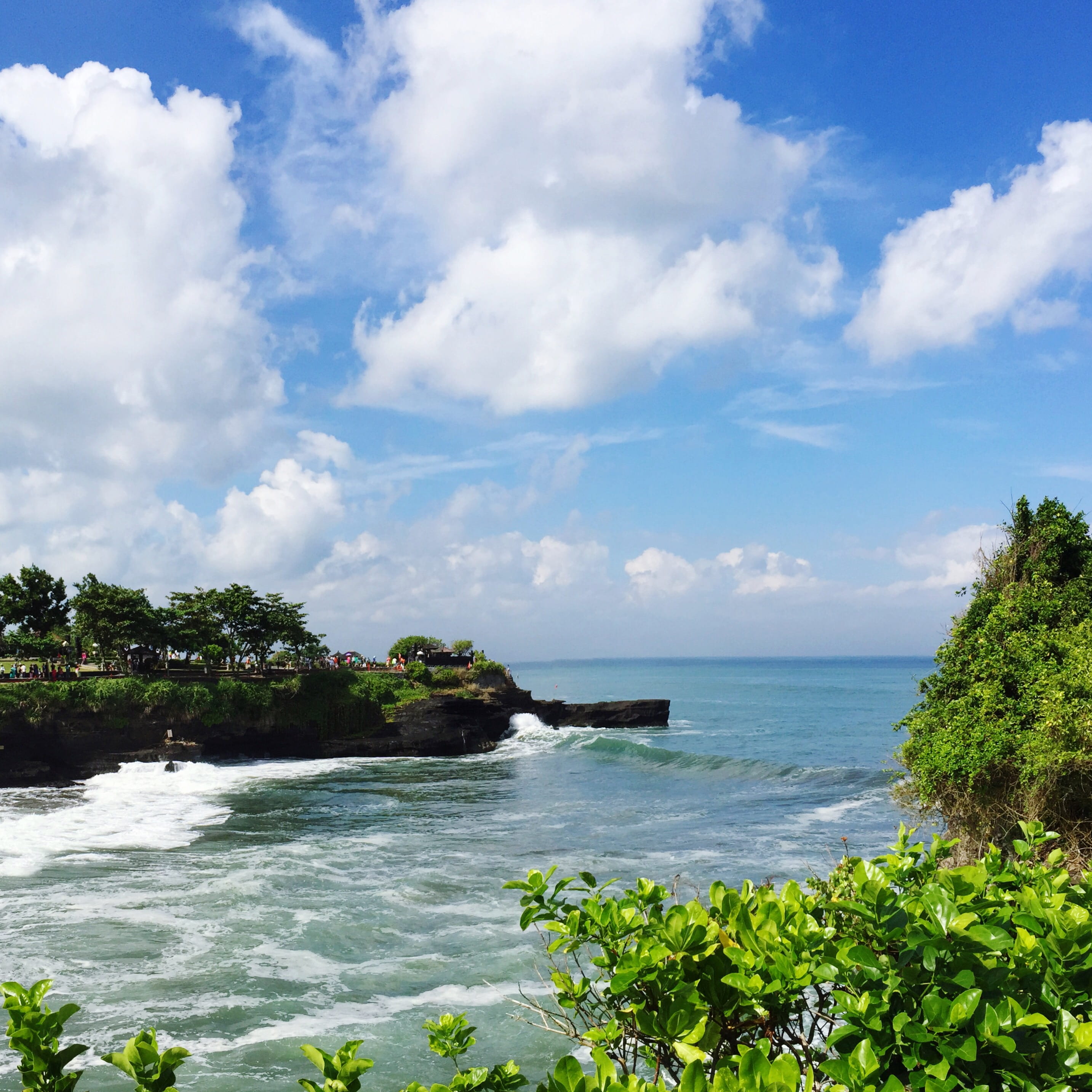 sea, cloud - sky, jl. tanah lot, tranquil scene, water, scenics - nature, motion, ocean, growth, trees, tree, indonesia, 2K, day, tranquility, outdoors, Phone HD Wallpaper