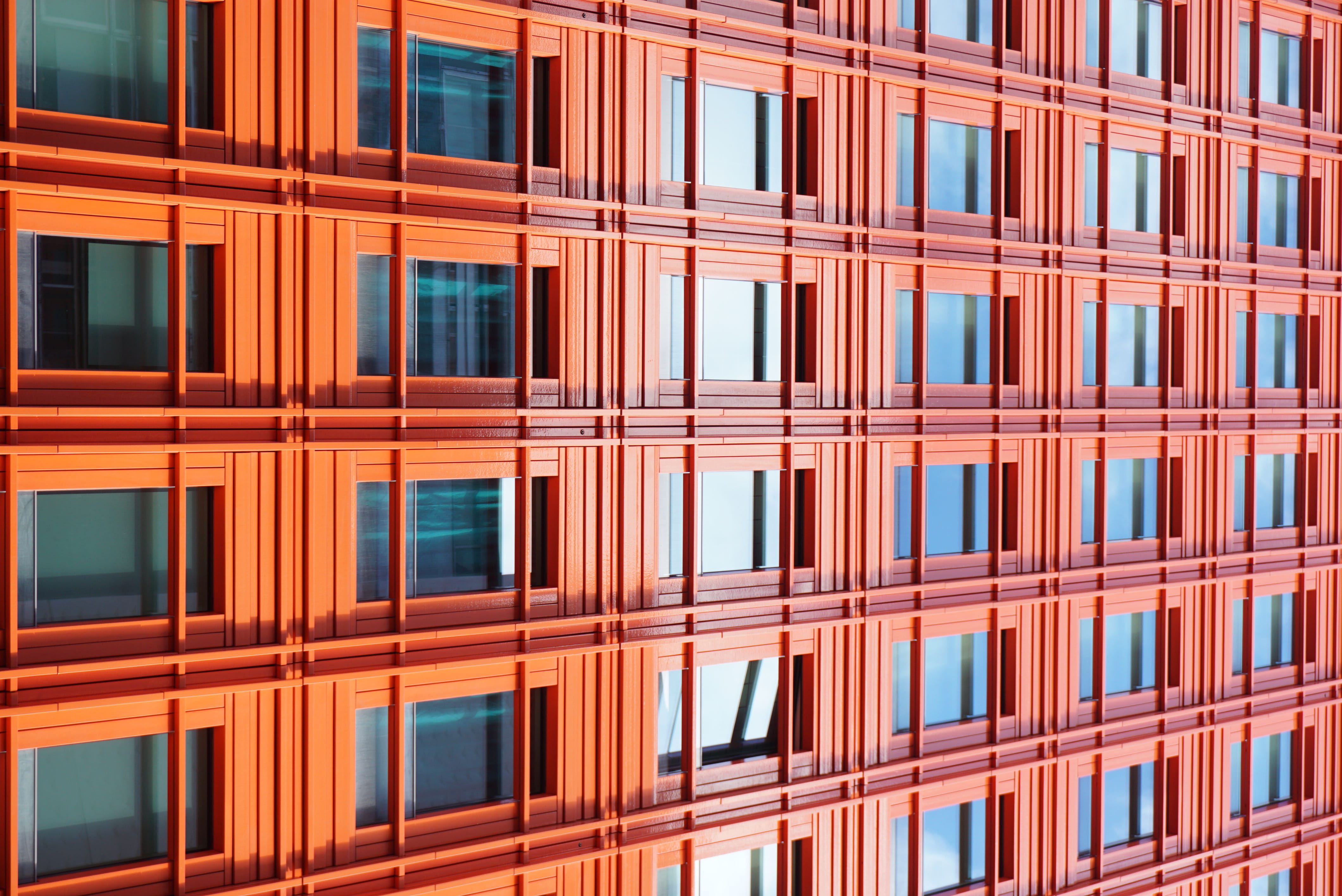office building exterior, building exterior, backgrounds, modern, window, built structure, home decor, curtain, railing, cylinder, pattern, design, reflection, HD Wallpaper