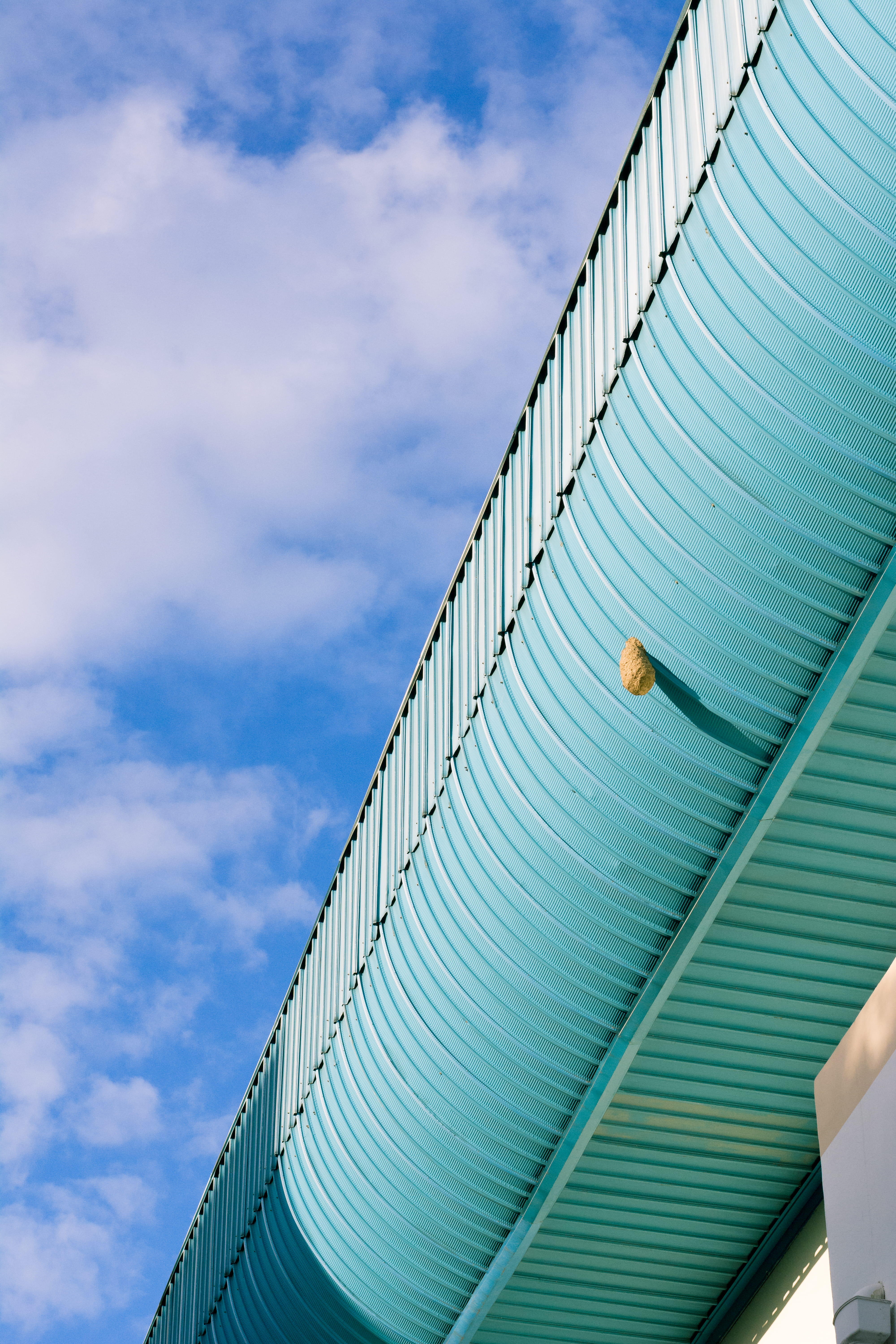 low angle view, outdoors, azure sky, directly below, sphere, banister, cloud - sky, metal, bridge, built structure, architecture, no people, ocean, cloud, Phone HD Wallpaper