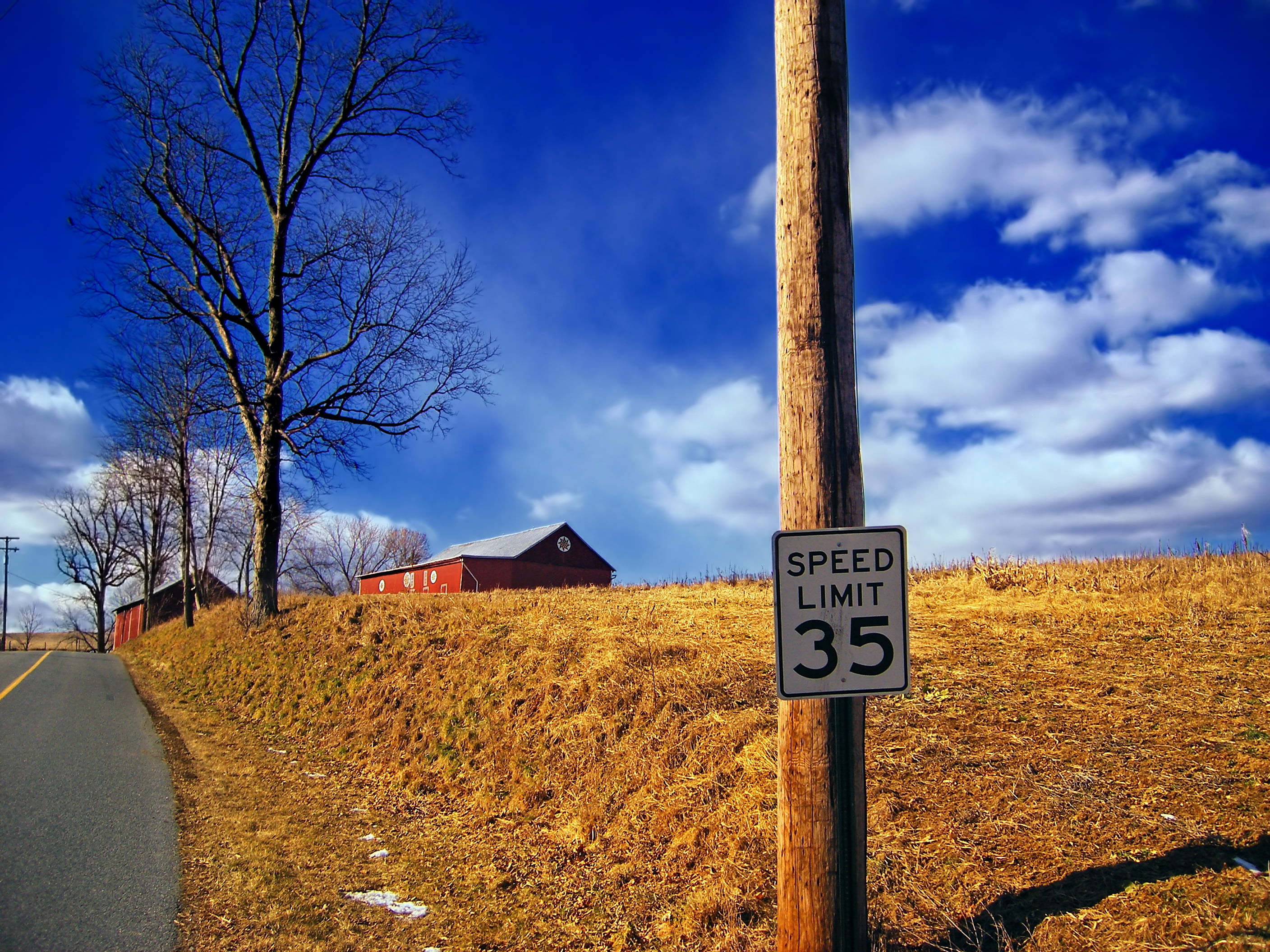 Windsor Township, 2K, road Sign, hex signs, rural, limit, speed, Berks County, bright light, cumulus, clouds, rural Scene, farm, sign, SPeed Limit, Pennsylvania German, HD Wallpaper