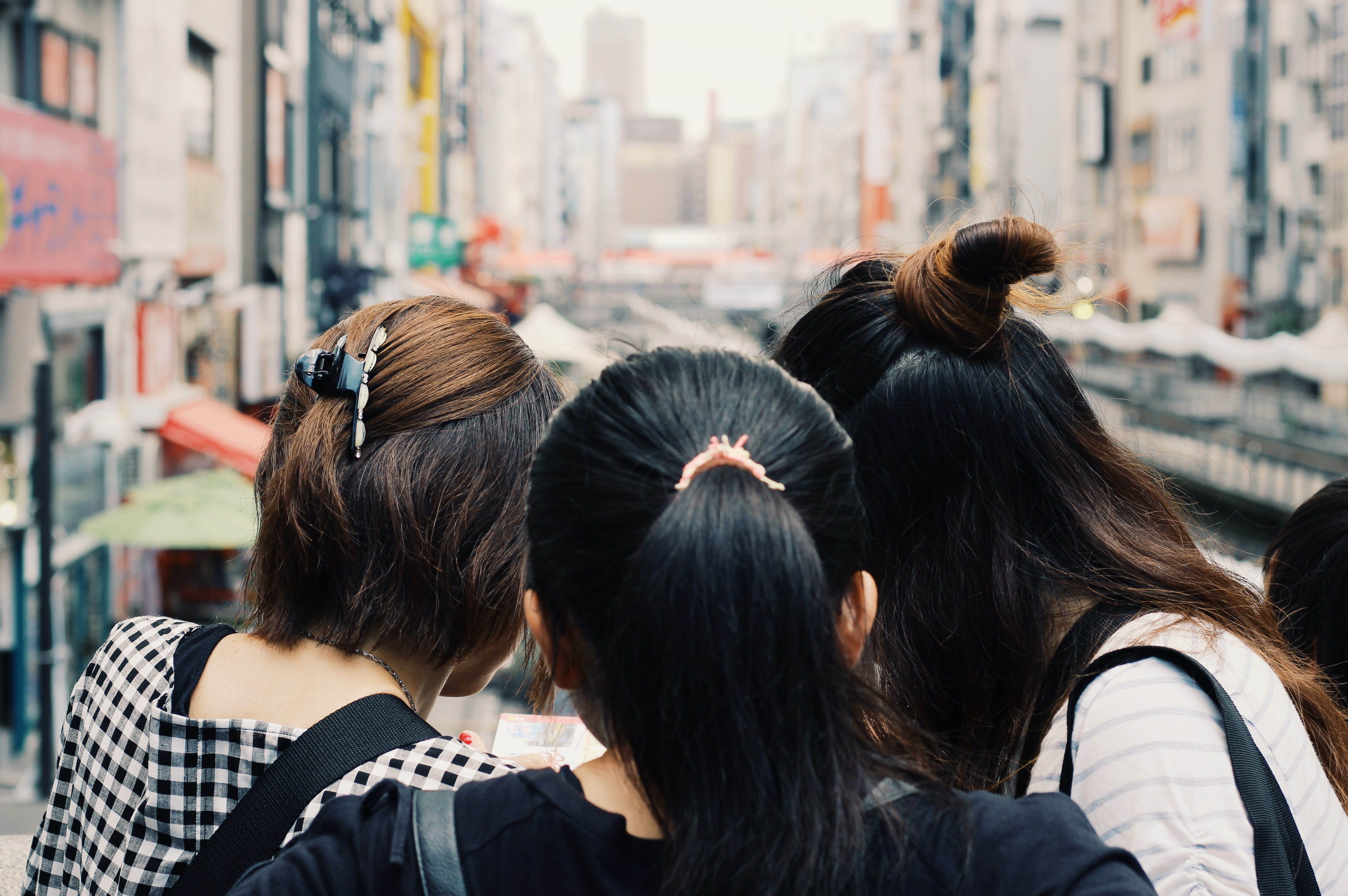 portrait, real people, dotonbori, bonding, 4K, japan, building exterior, black hair, city, people, adult, hairstyle, outdoors, togetherness, architecture, HD Wallpaper