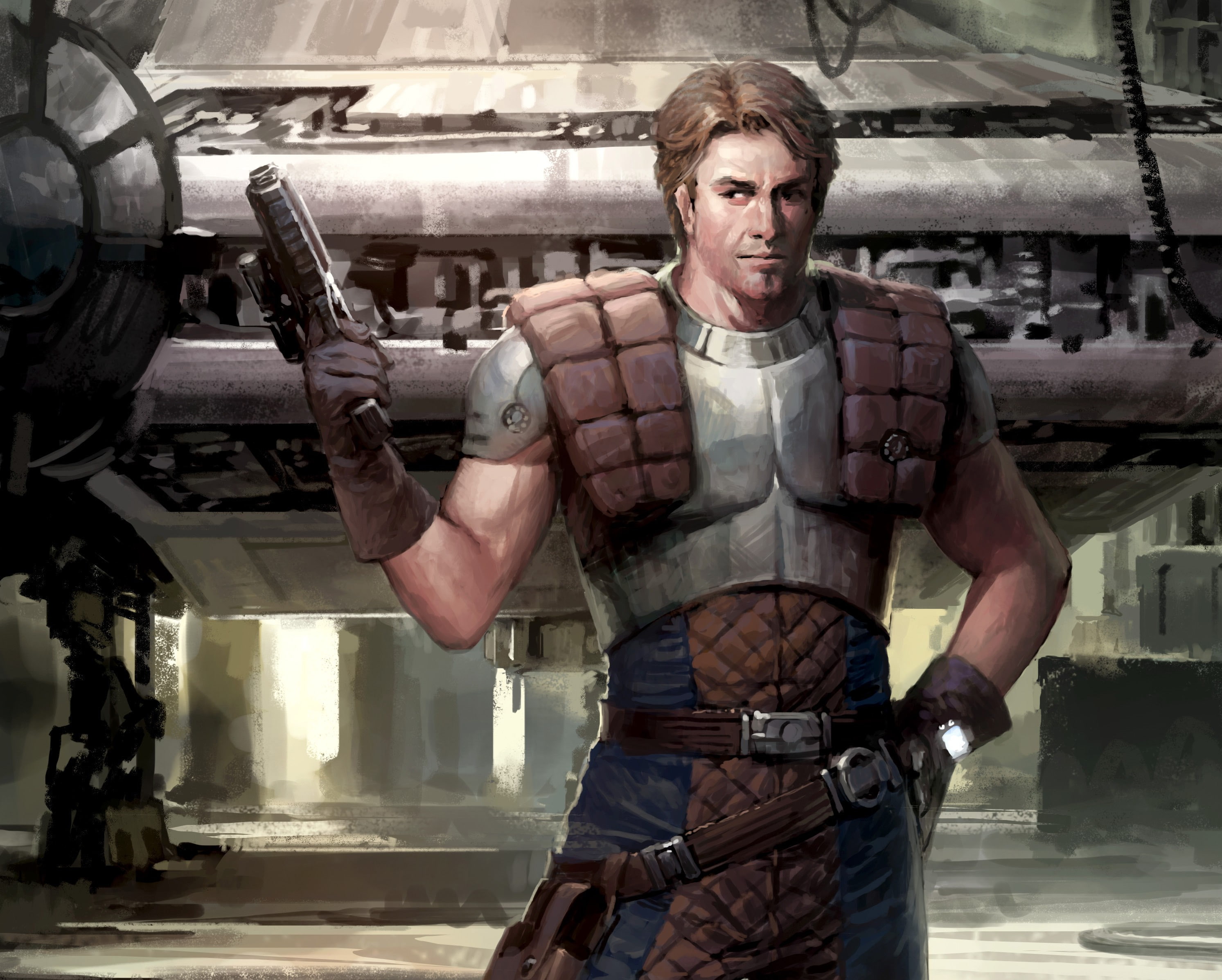 men, weapon, standing, Star Wars, occupation, Dash Rendar, indoors, three quarter length, one person, 2K, working, real people, young men, Shadows of the Empire, HD Wallpaper