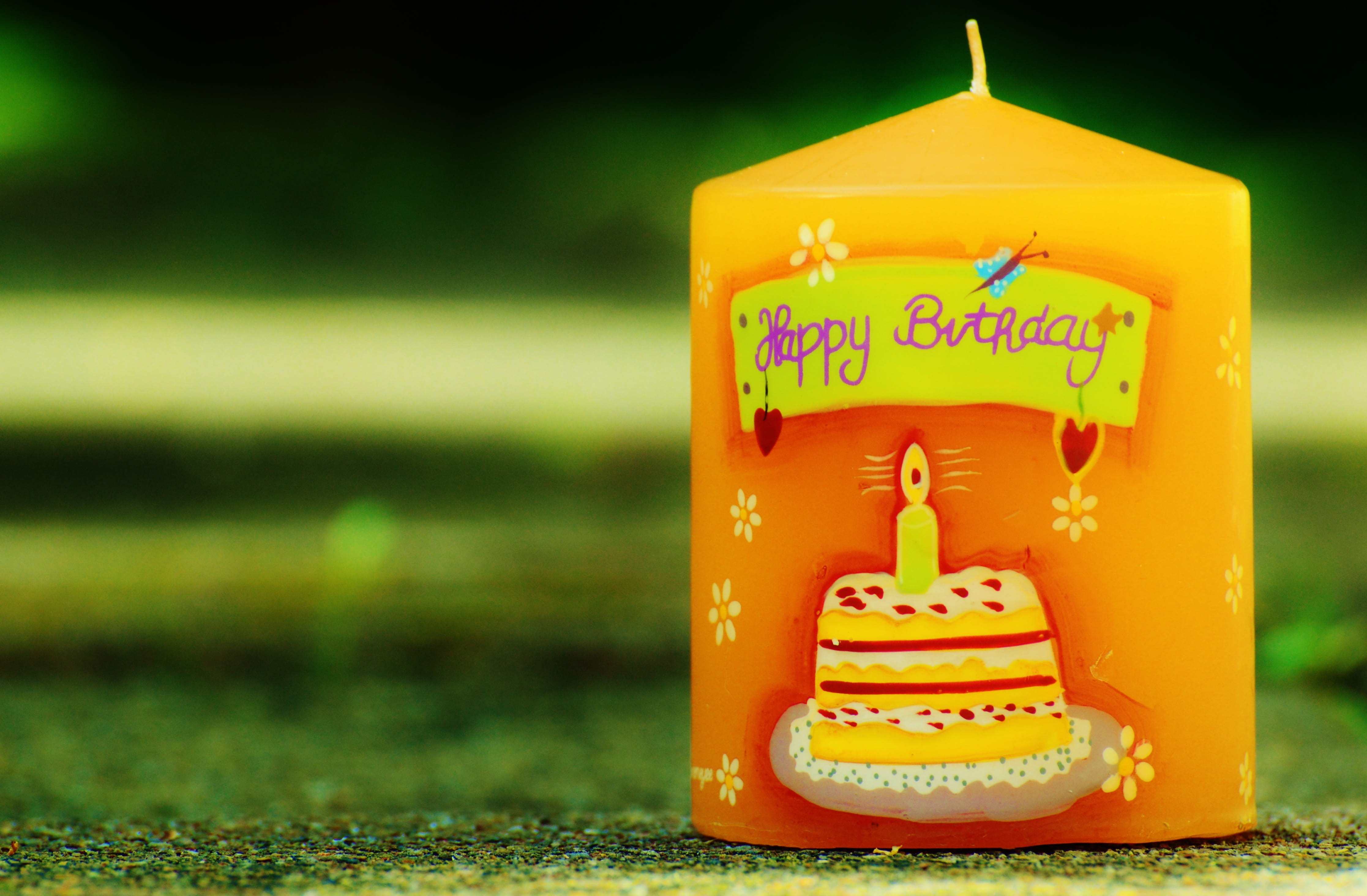 text, outdoors, Happy Birthday, greeting card, congratulations, art and craft, communication, close-up, celebration, western script, 4K, cake, focus on foreground, HD Wallpaper