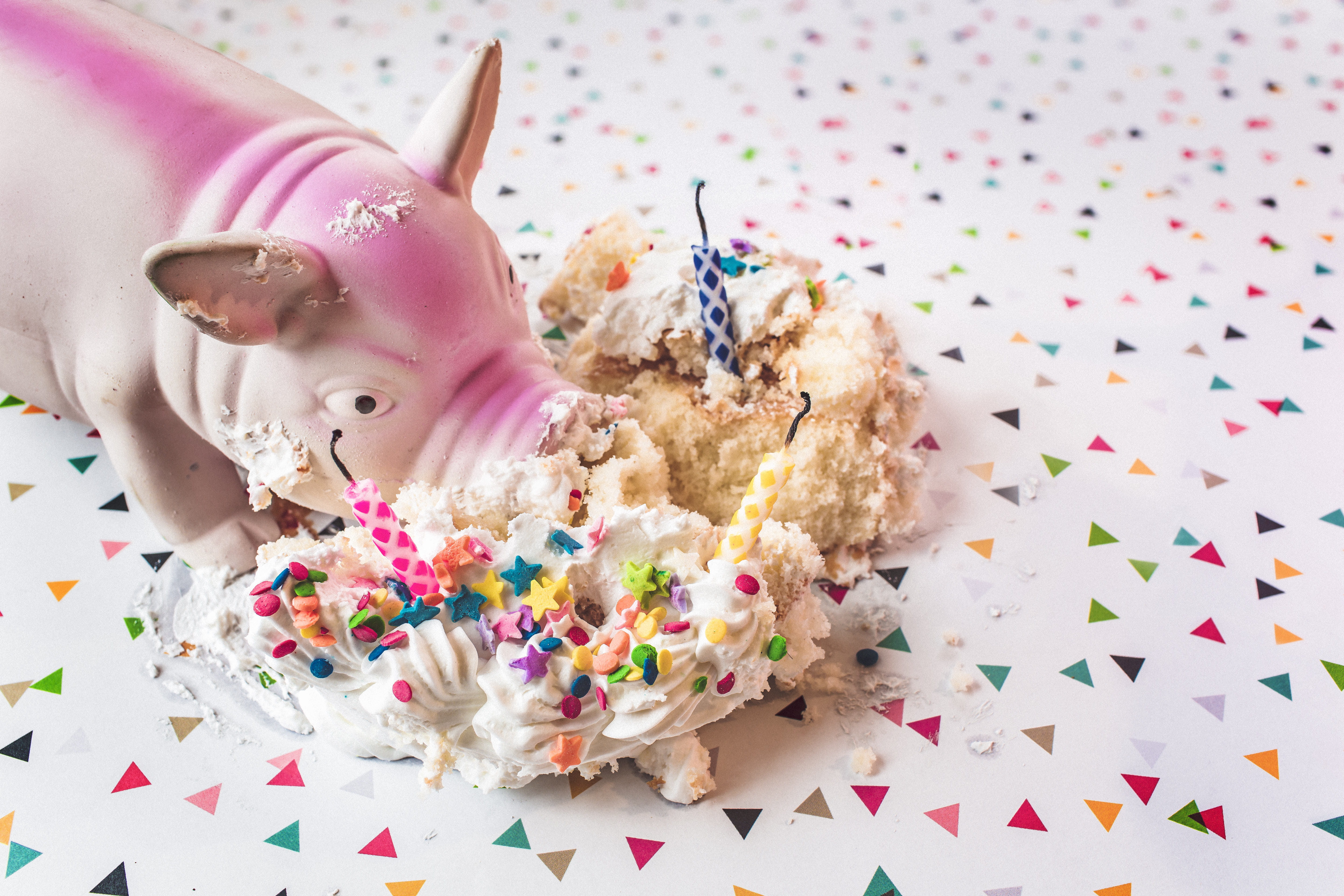 confetti, event, humor, anniversary, sweet food, still life, whimsical, fun, cake, no people, celebration, indulgence, representation, studio shot, white, HD Wallpaper