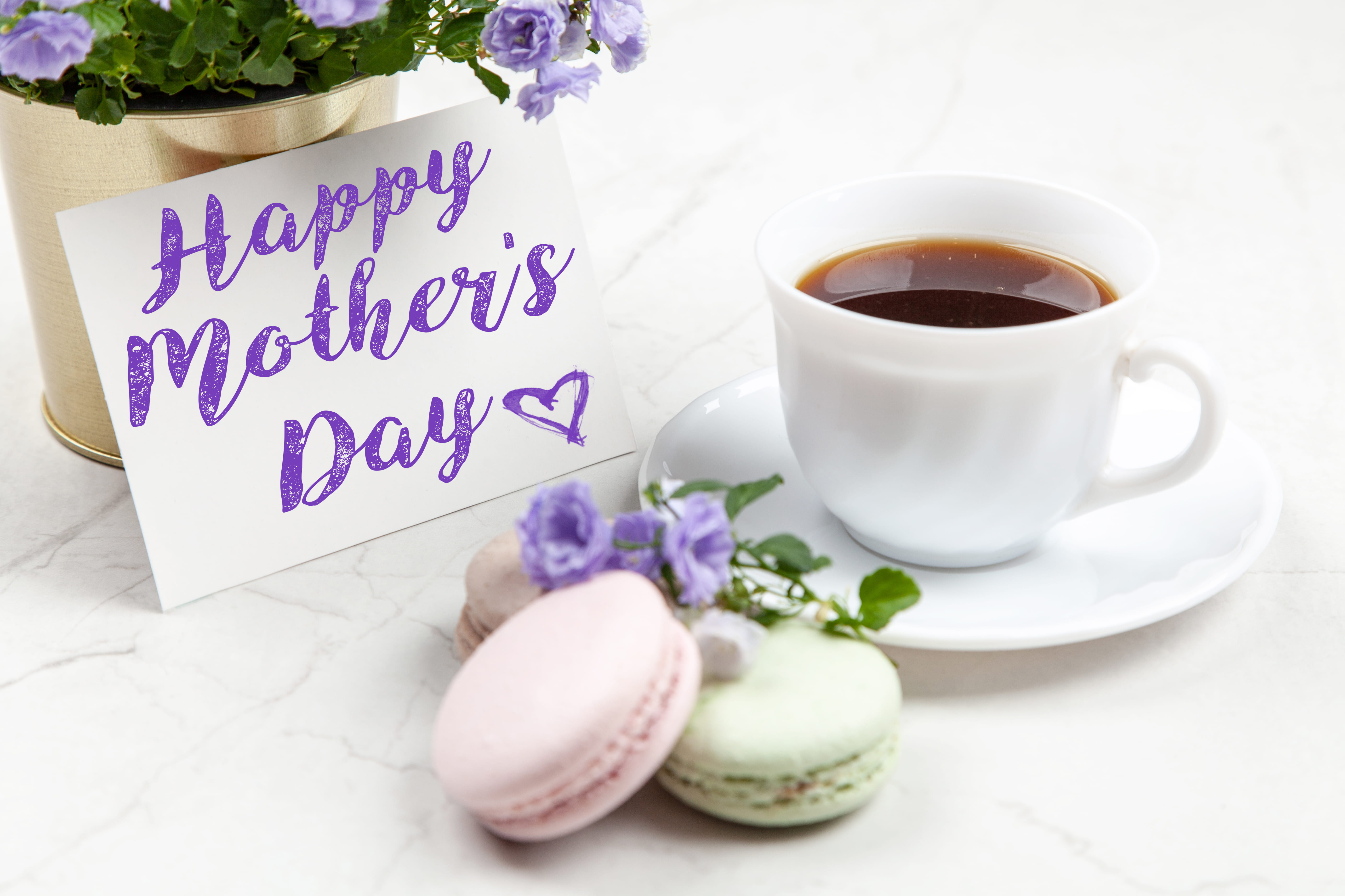message, refreshment, teacup, cookies, desk, coffee, violet, creative, mothers, cup, no people, writing, flowering plant, caffeine, still life, food and drink, HD Wallpaper