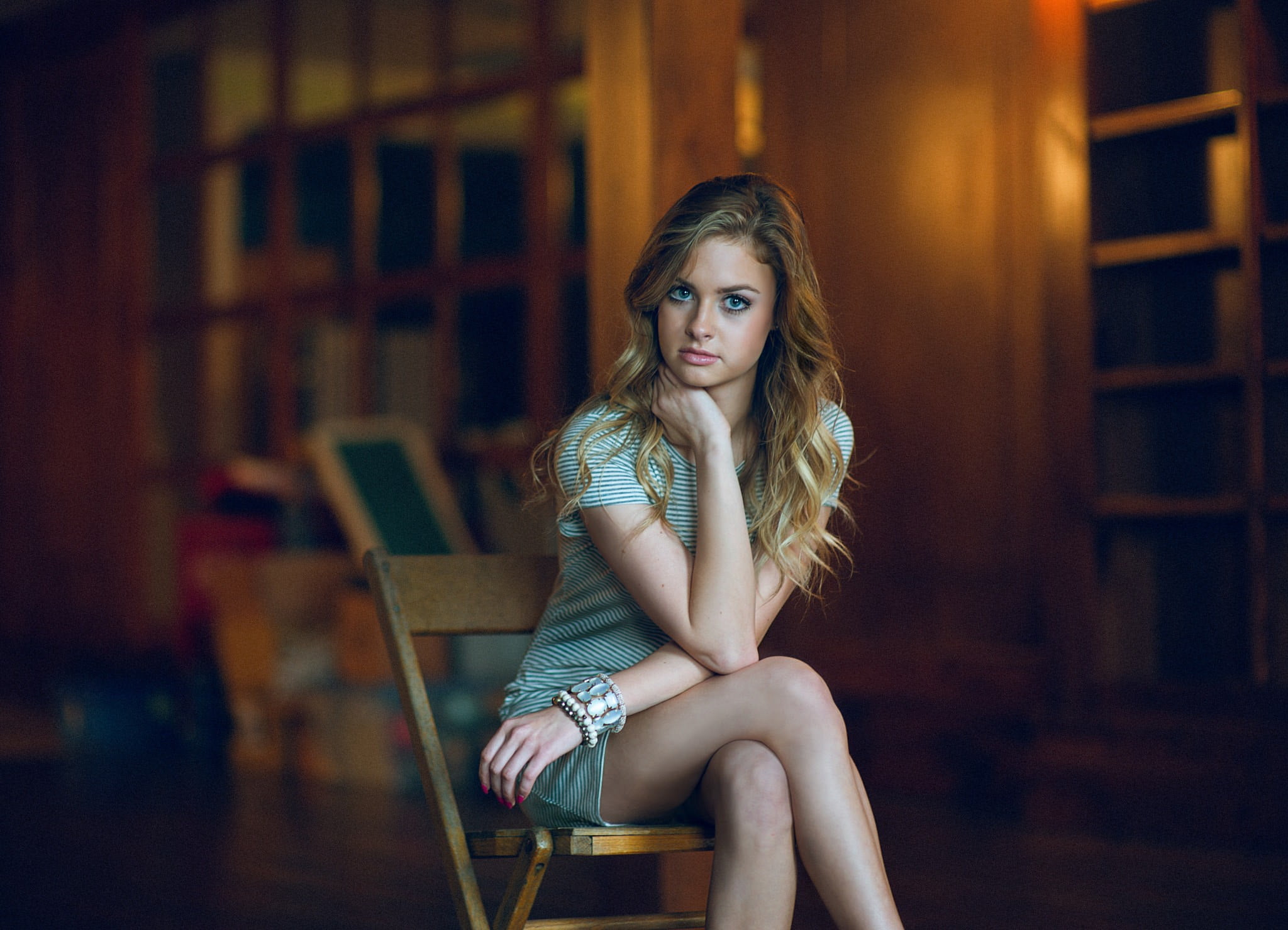 beautiful woman, beautiful people, women, hair, adult, blond hair, young women, depression - sadness, fashion, seat, 1080P, blonde, dark, model, chair, HD Wallpaper
