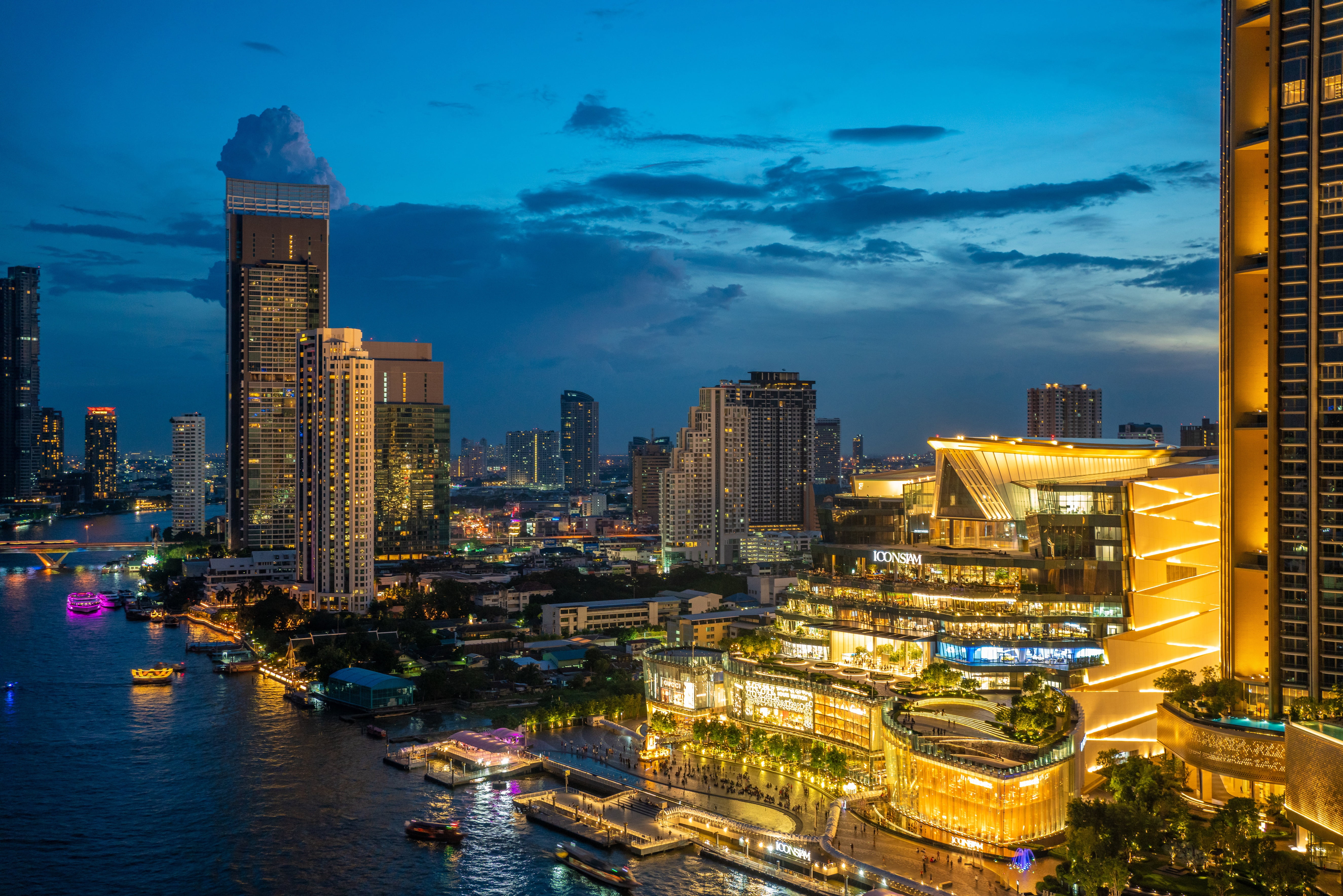 night city, building, skyscrapers, Bangkok, Chao Phraya River, 5K, Samphanthawong District, The Chao Phraya River, Thailand, river, HD Wallpaper