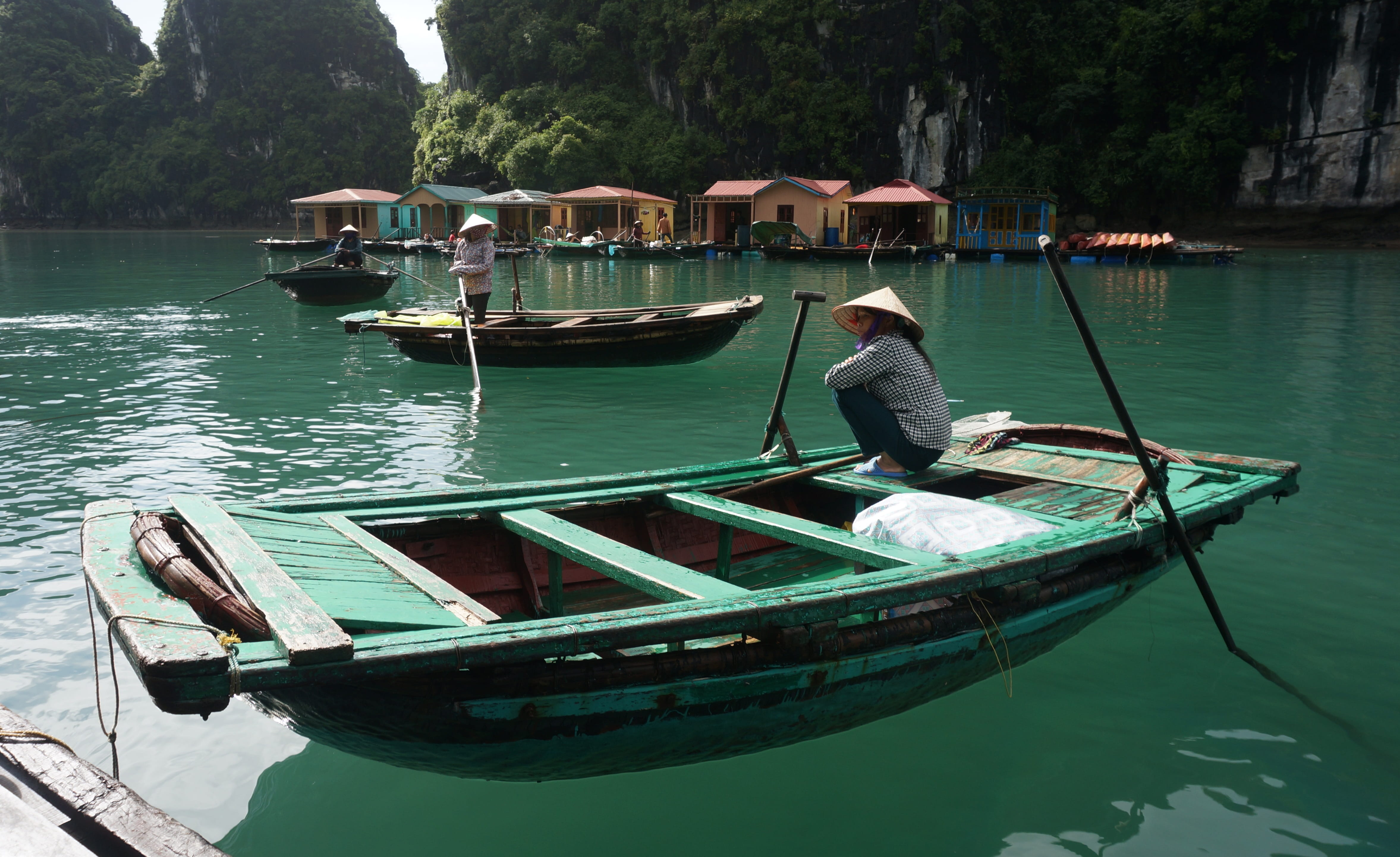 vietnam, southeast, tourism, waterfront, real people, asia, culture, sail boat, transportation, fisherman, 4K, turquoise, reflection, outdoors, female, HD Wallpaper