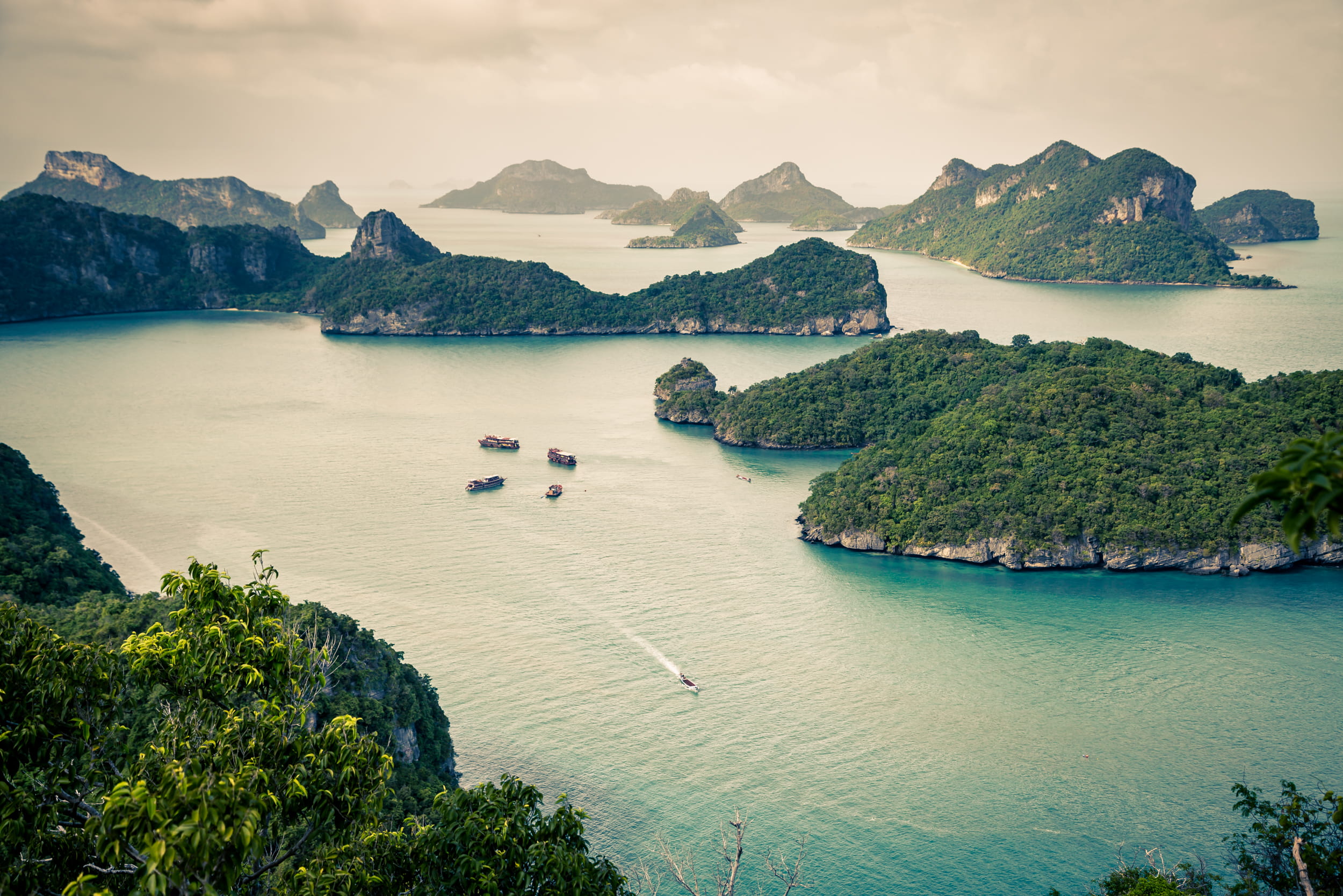 high angle view, forest, outdoors, water, mode of transportation, day, mountain, mointains, transportation, thailand, tranquil scene, sky, no people, beach, HD Wallpaper