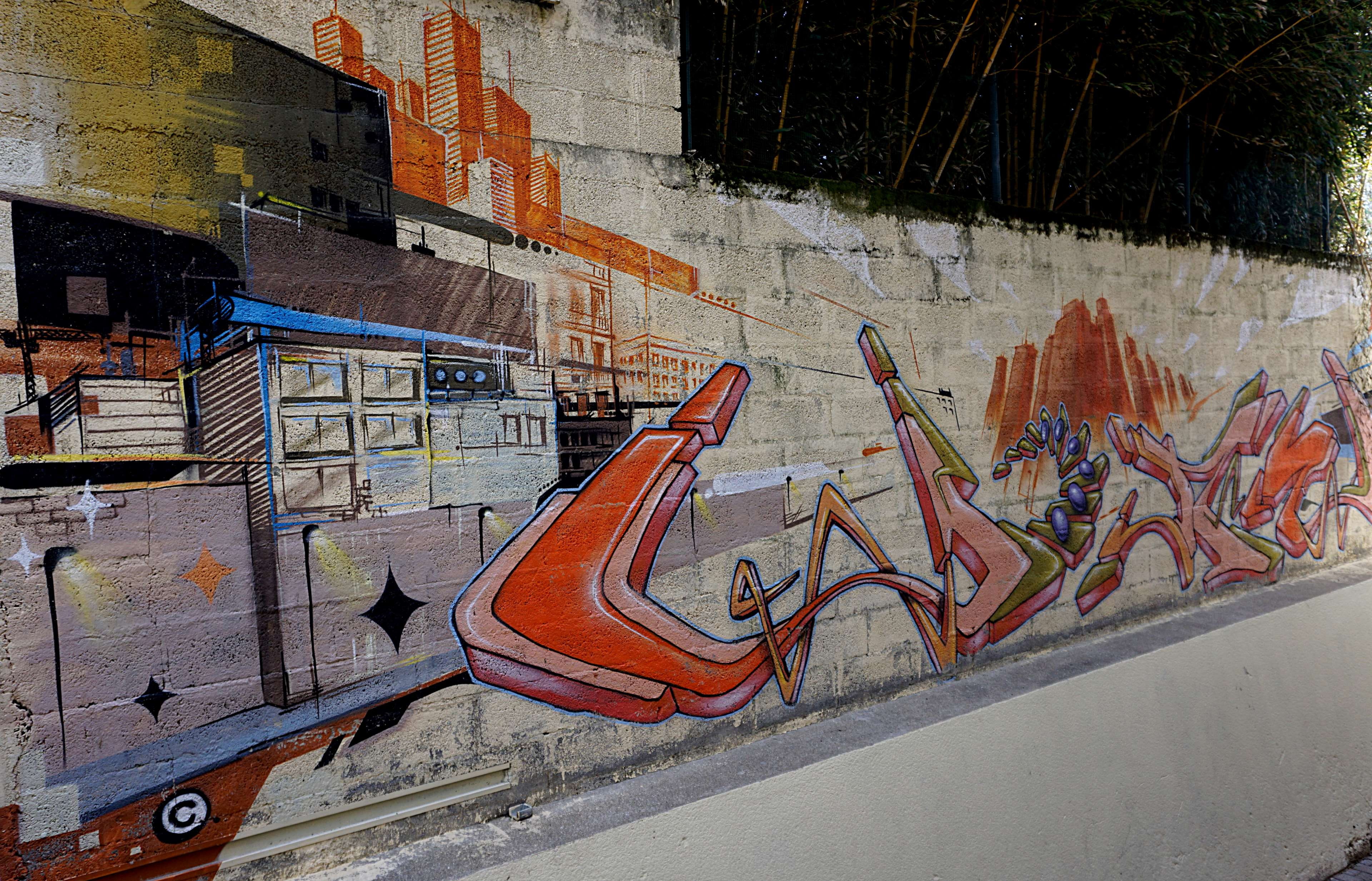 wall - building feature, graffiti, built structure, railing, decoration, city, mur peint, architecture, art de rue, wall, multi colored, transportation, HD Wallpaper