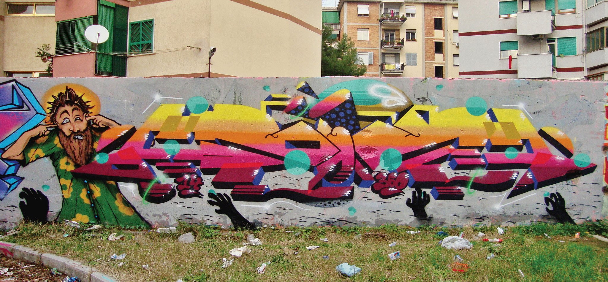 psychedelic, wall, art, graffiti, tag, paint, 1080P, urban, peinture, color, rue, HD Wallpaper