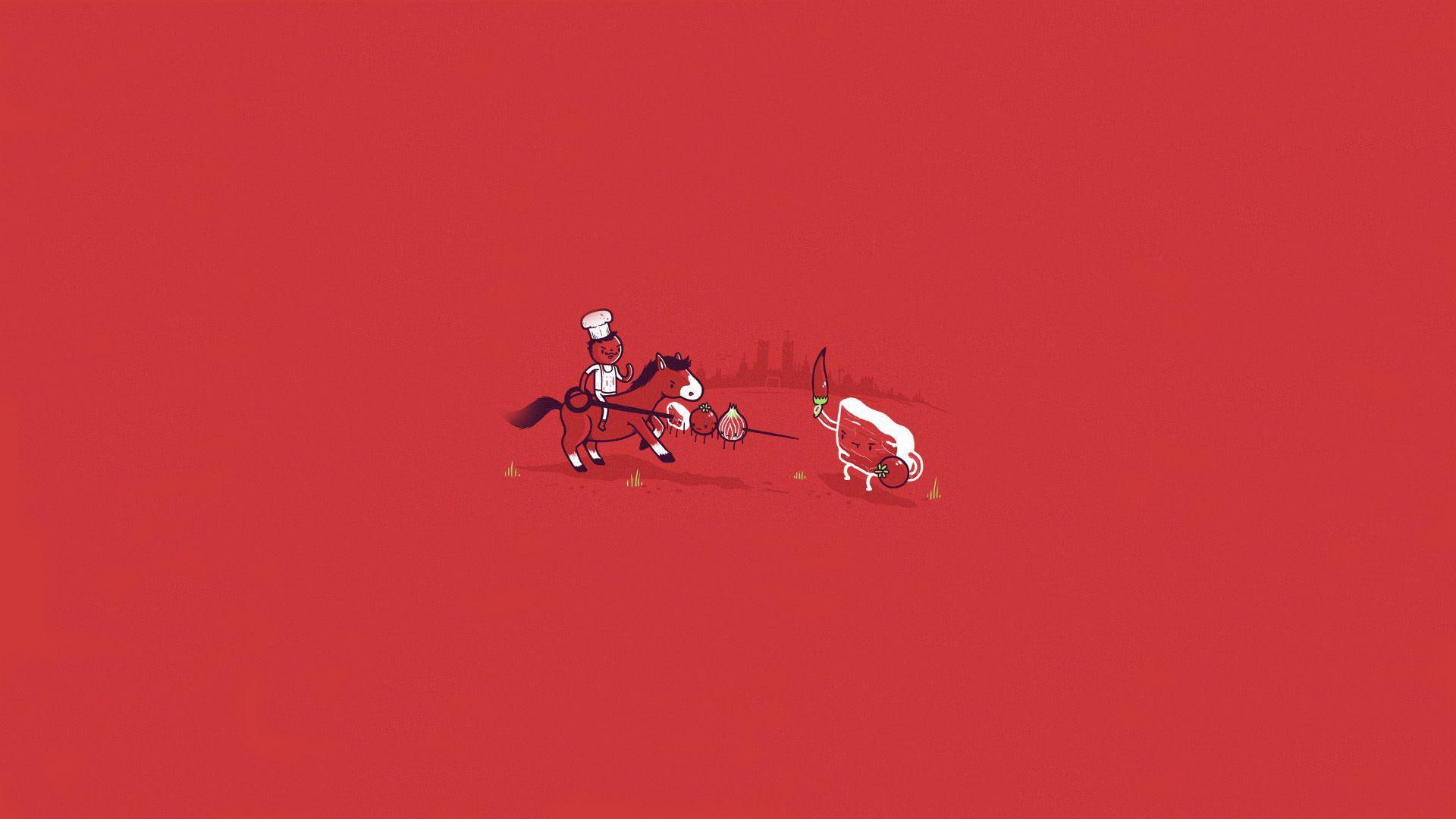 tomato, horse, chef, man, pepper, black, meat, 1080P, print, red, onion, chasing, 1920x1080, funny, HD Wallpaper