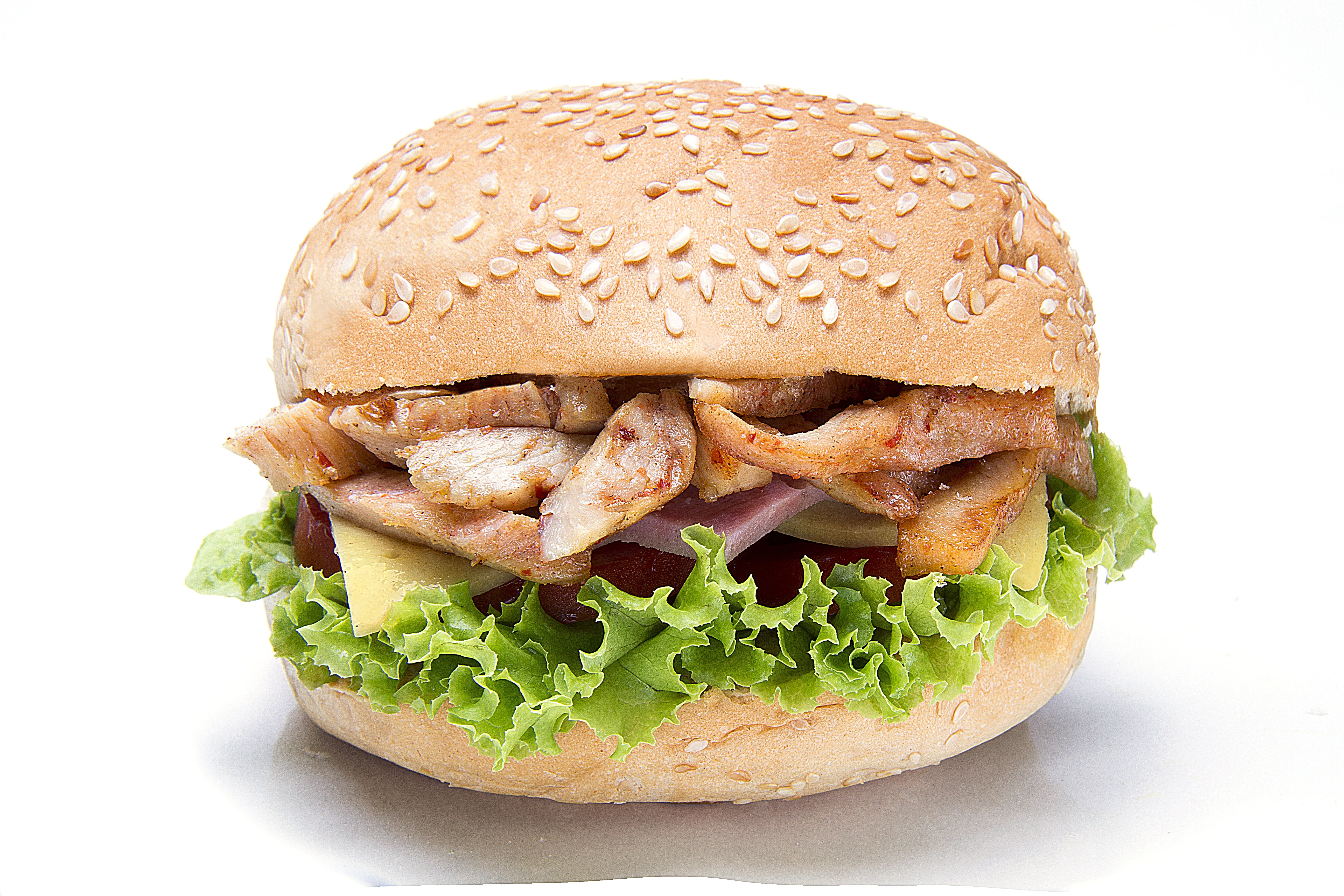 pork, sandwich, unhealthy eating, hamburger, meal, ready-to-eat, cheeseburger, seed, cut out, lettuce, studio shot, arab, bun, hamburguer, white background, HD Wallpaper