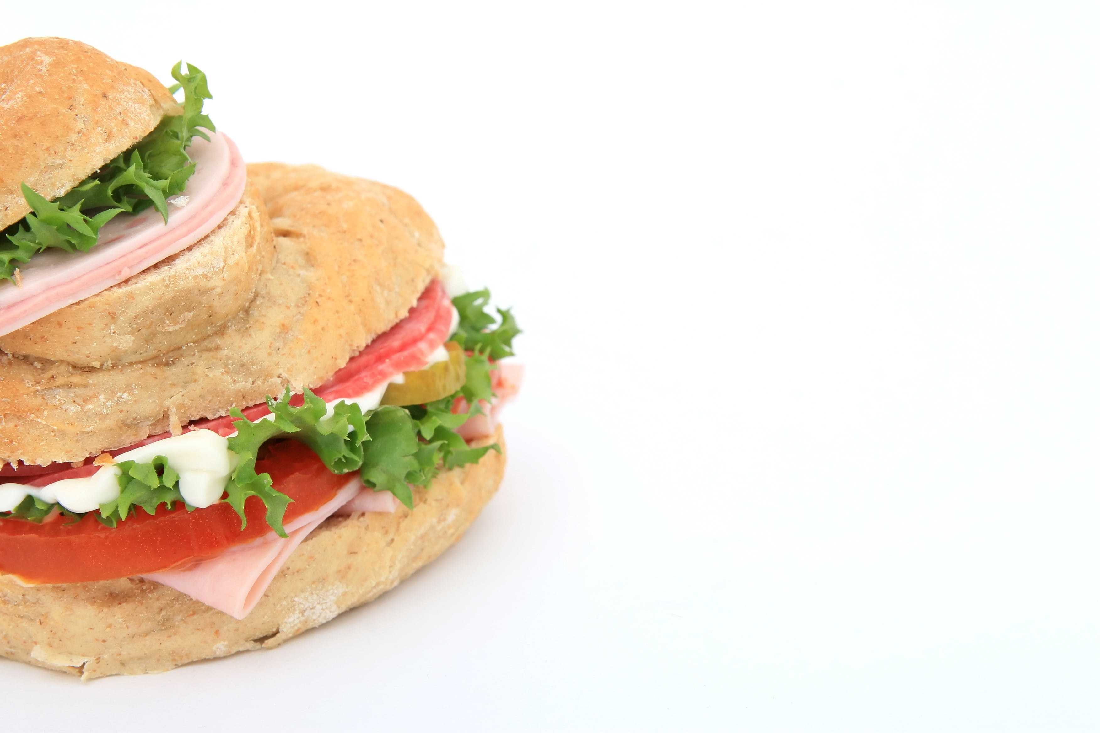 salami, bread, healthy eating, meat, calories, burger, macro, ham, hamburger, vegetable, color, fast food, colour, health, close-up, isolated, tomato, tasty, HD Wallpaper