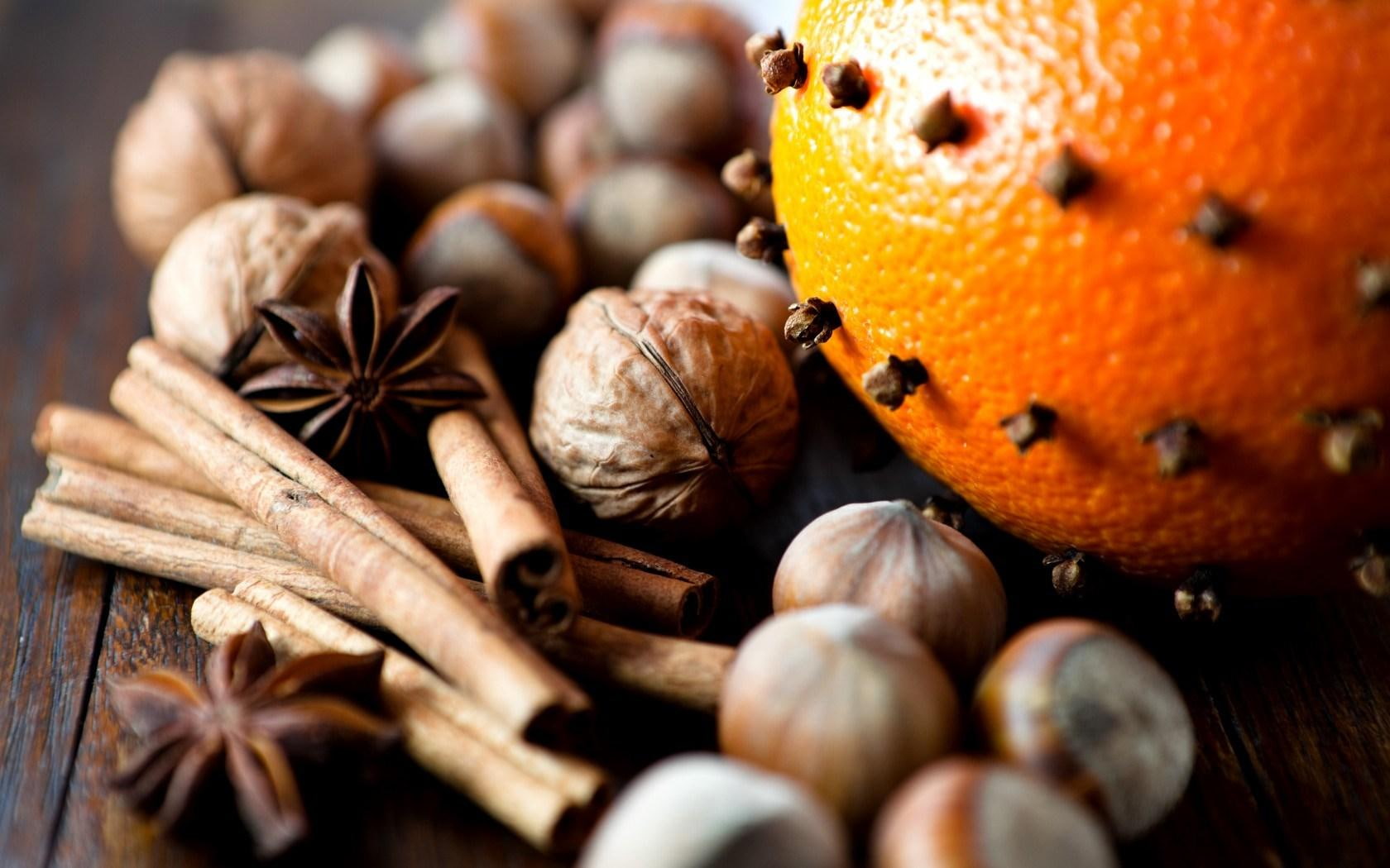 snise, walnuts, cinnamon, star, spices, nuts, orange, cloves, 720P, HD Wallpaper