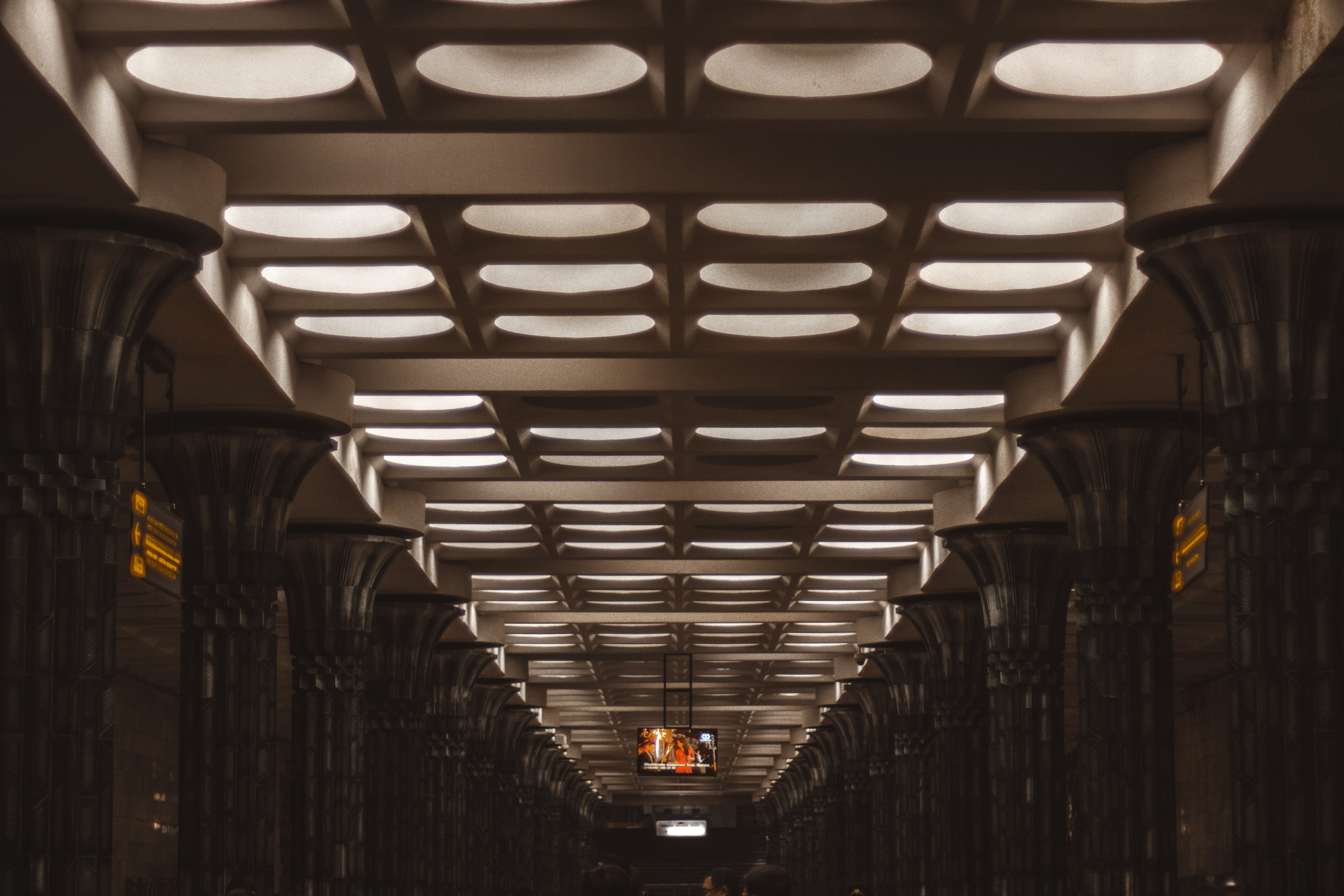 lighting, urban, corridor, subway, hanging, uzbekistan, city, interior design, lobby, building, aisle, brown, tahskent, restaurant, the way forward, pattern, HD Wallpaper