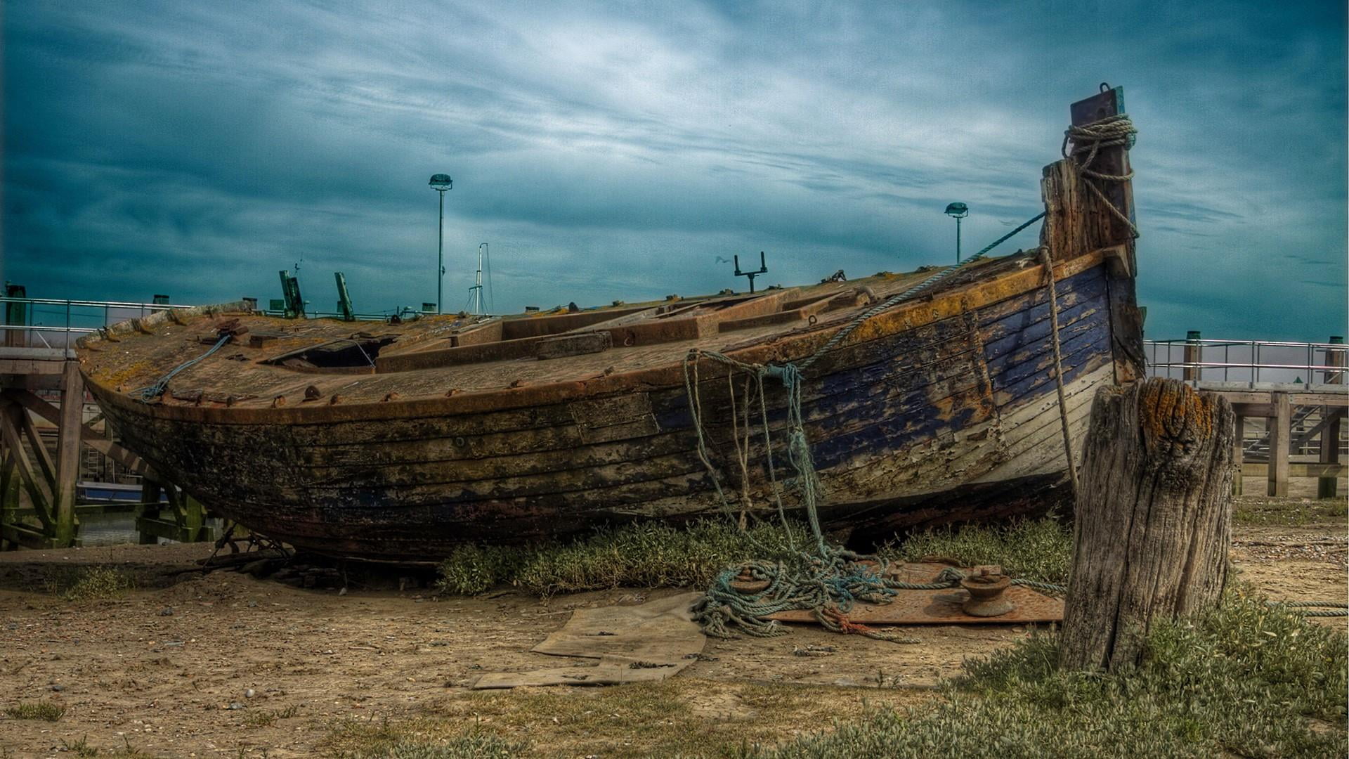 no people, asia, land, sky, deterioration, transportation, beach, wood - material, cloud, run-down, 1080P, sailboat, outdoors, rusty, damaged, obsolete, HD Wallpaper