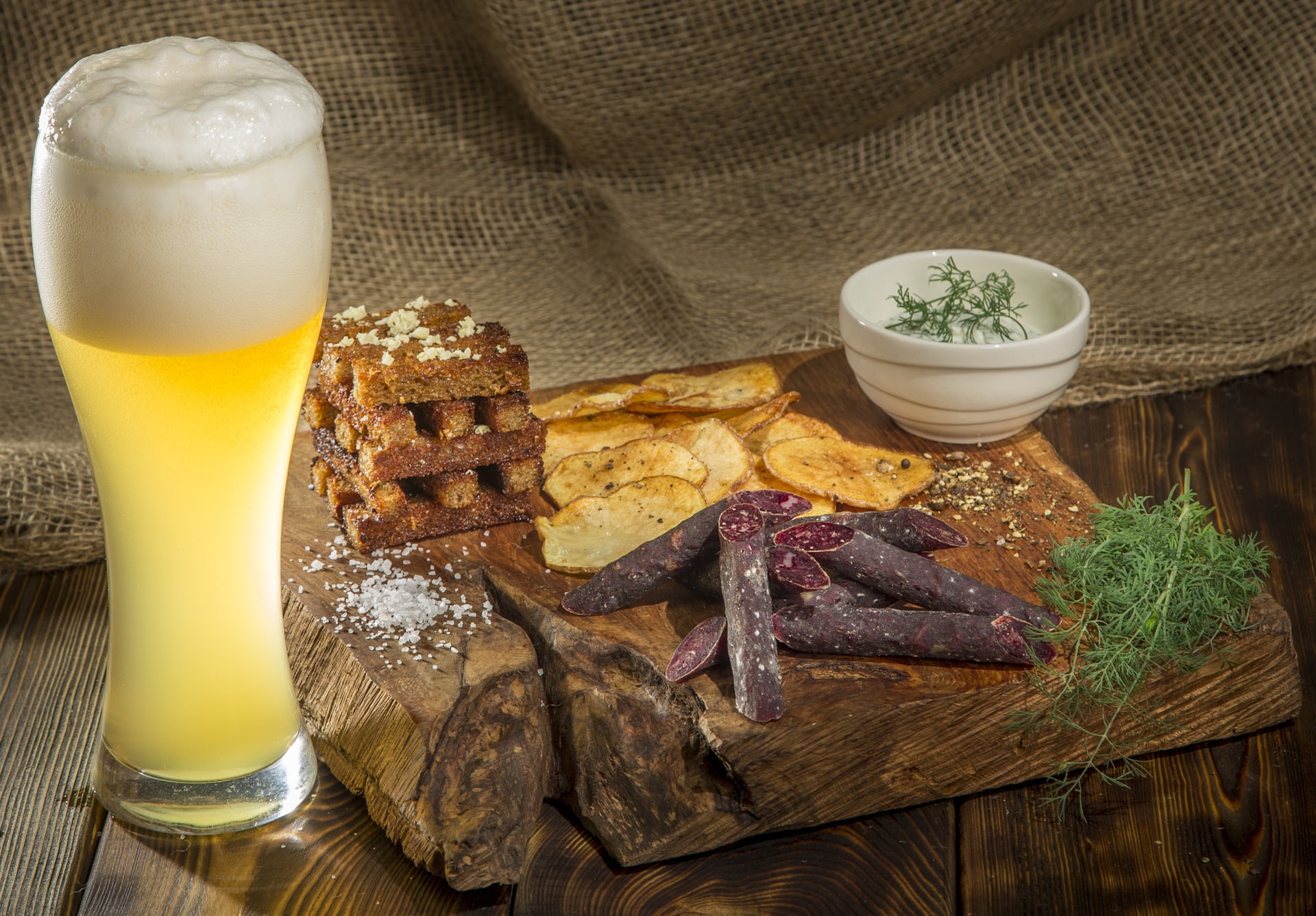 1080P, beer, glass, sauce, dill, crackers, chips, sausages, HD Wallpaper