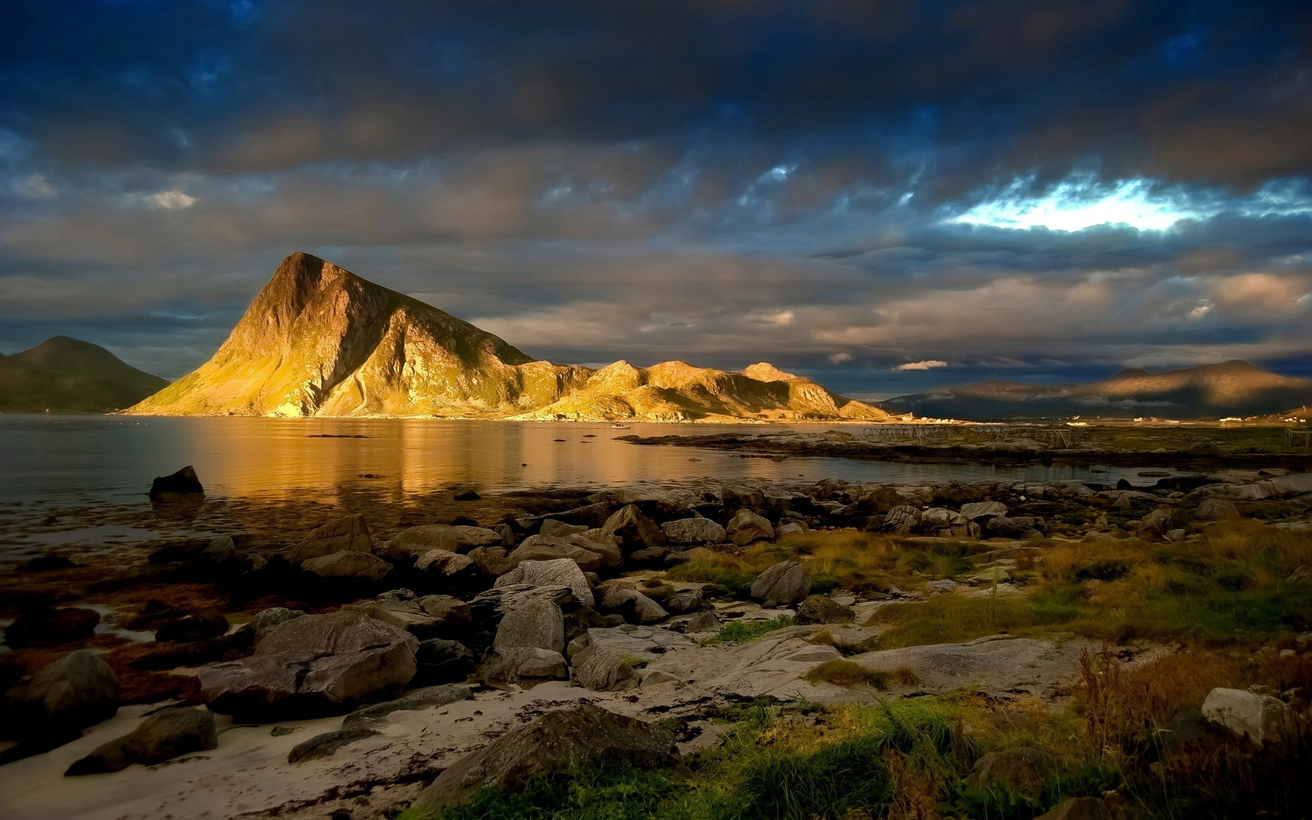 2K, dense, beauty In Nature, lake, arctic, scenics, vacations, landscape, summer, blue, protected, idyllic, coastline, night, water, reflection, solid, HD Wallpaper