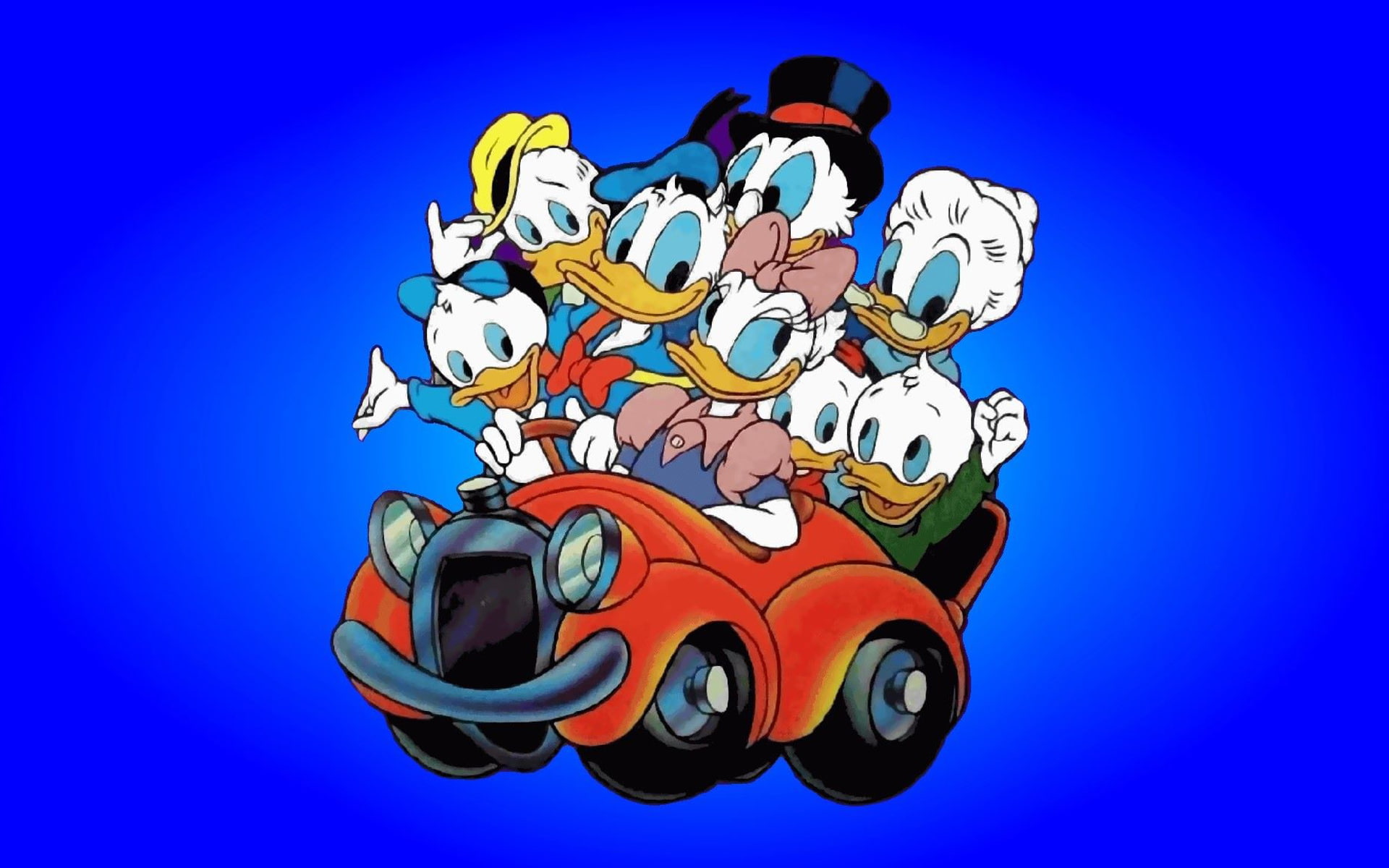 driving, 1080P, family, car, donald, hd, duck, cartoon, characters, HD Wallpaper
