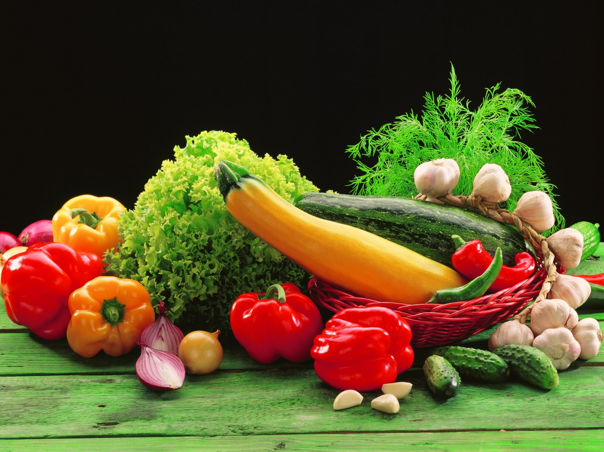 Food, Vegetables, 1080P, Lettuce, Still Life, Pepper, Cucumber, Vegetable, Garlic, HD Wallpaper