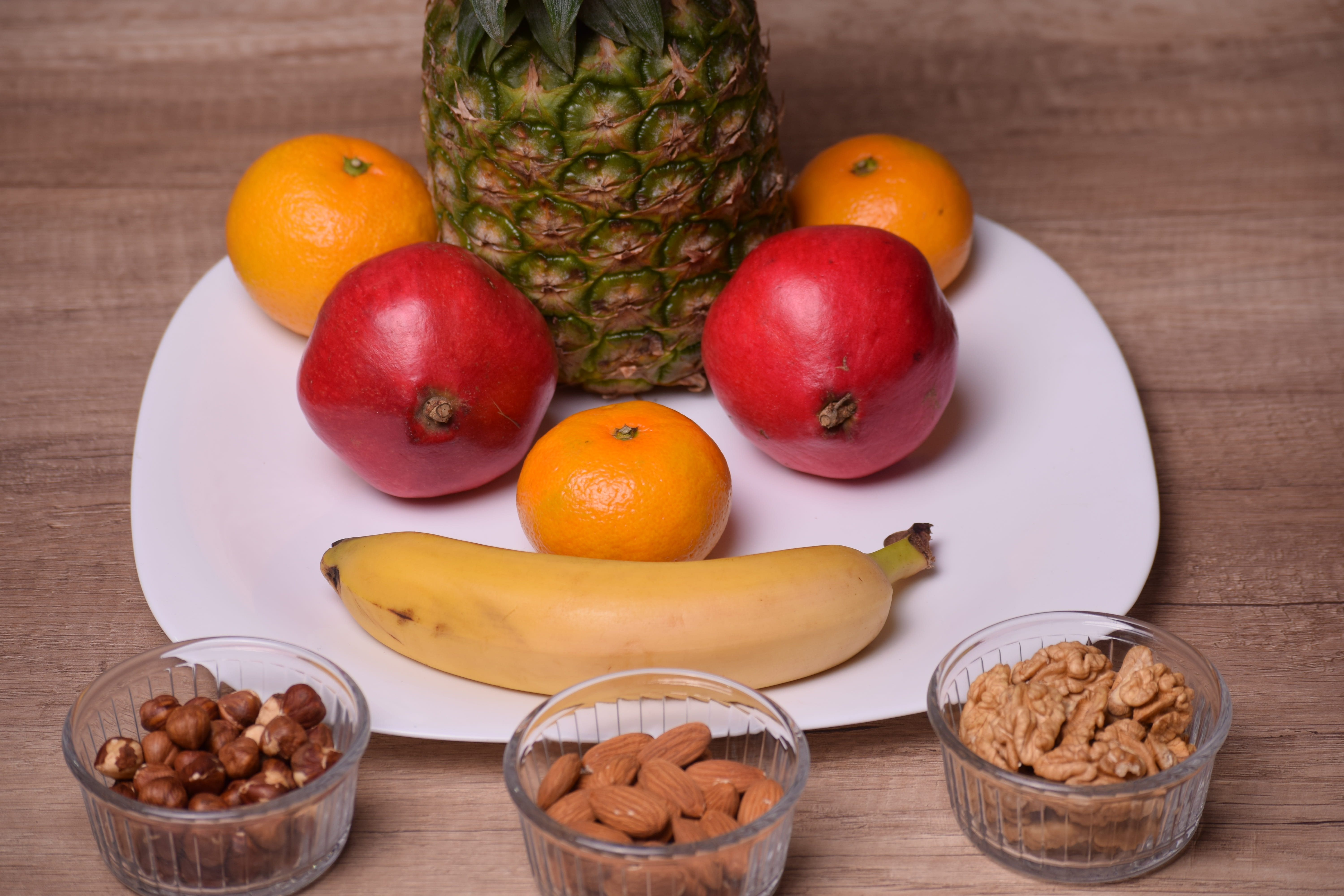 choice, plate, fruits, assorted, walnuts, vegetarian, organic, white, delicious, variation, studio shot, vitamin, dieting, tropical fruit, protein, fitness, HD Wallpaper