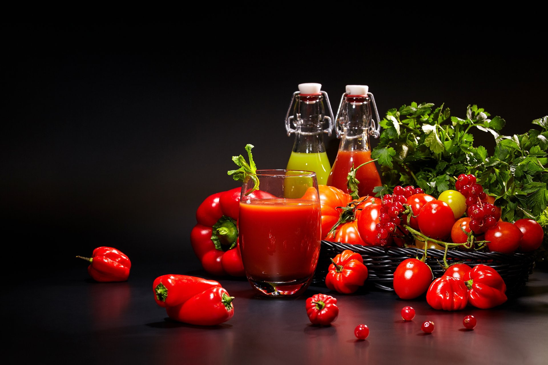Glass, Still Life, Food, Juice, Tomato, Pepper, 1080P, HD Wallpaper