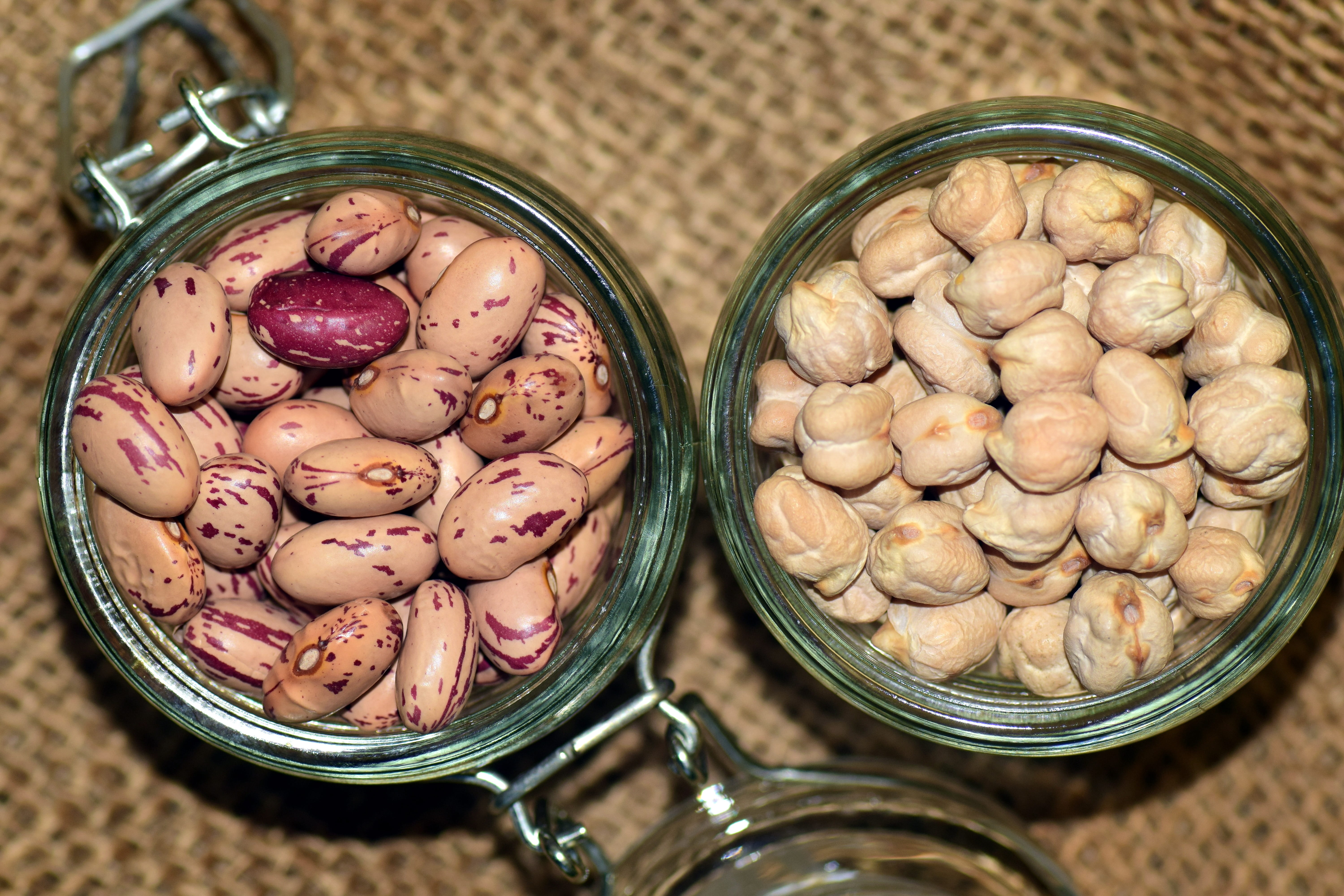 preserved, store, still life, eat, directly above, meatless, indoors, glass - material, container, healthy, freshness, airtight, bunch, legumes, Food, vegetable, HD Wallpaper