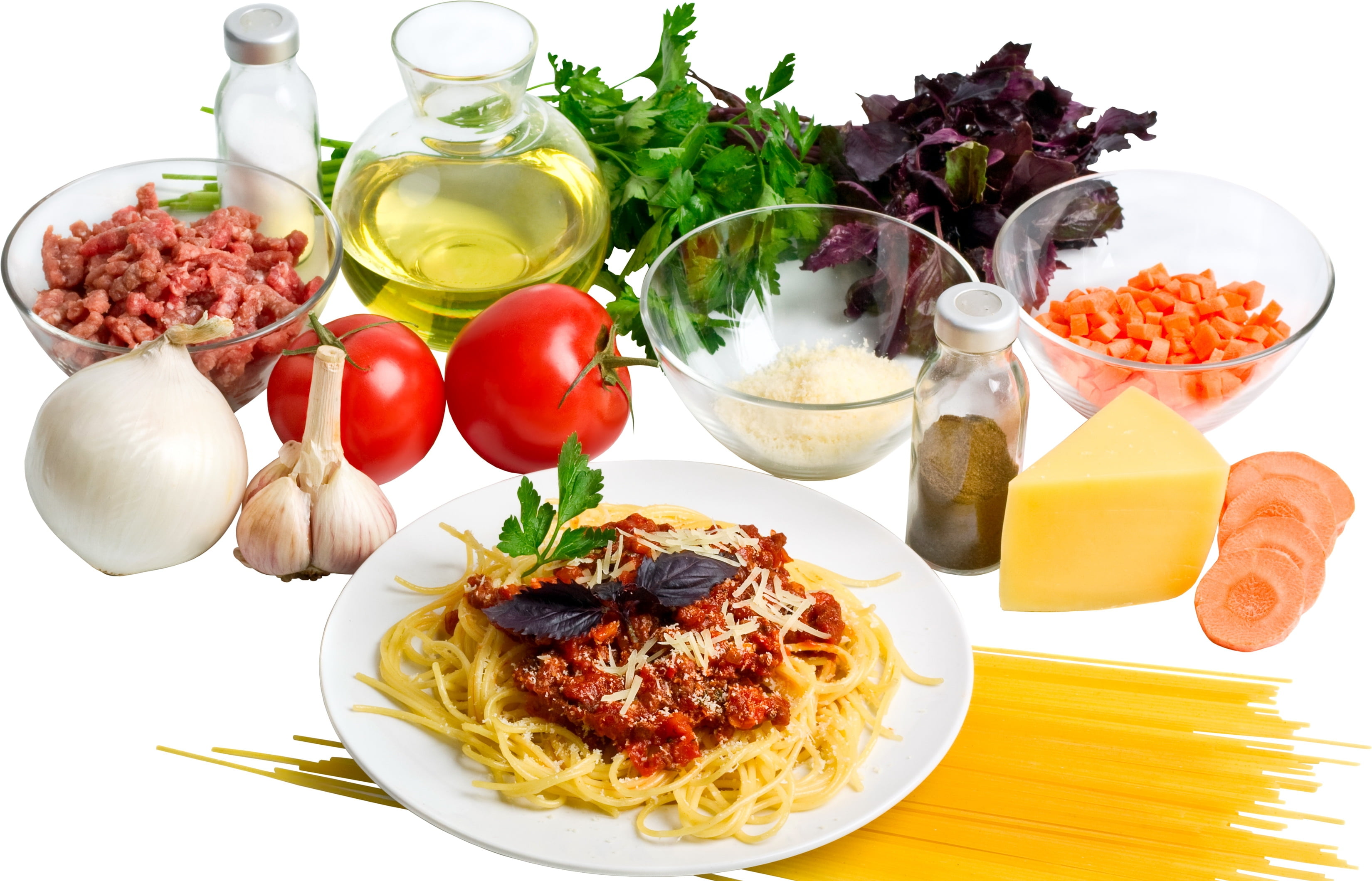 cooking, white background, parsley, ready-to-eat, lunch, spaghetti, crockery, food, leaf, dieting, spice, healthy Eating, lettuce, no people, wellbeing, HD Wallpaper
