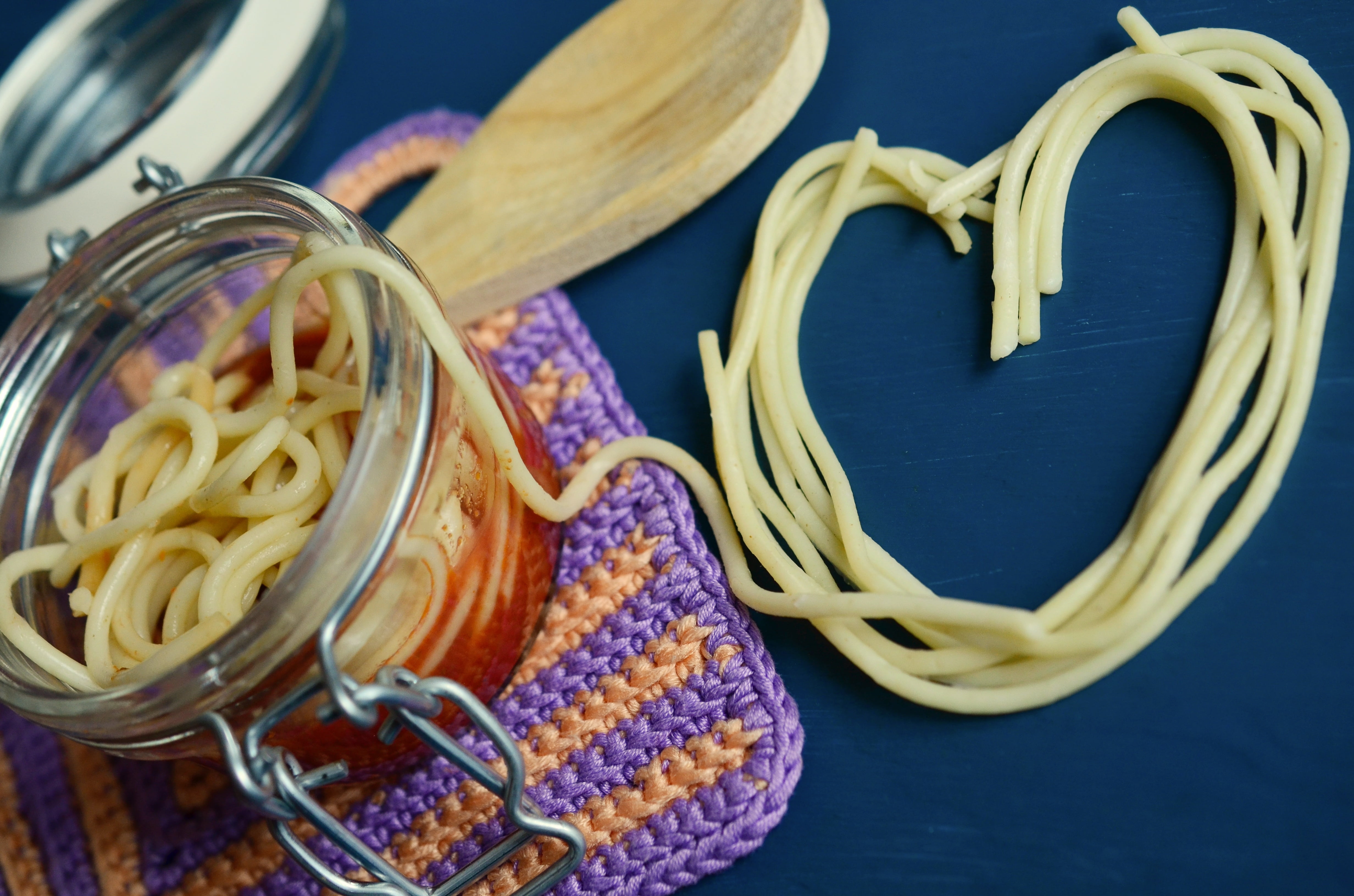 pasta, forming, container, invitation, no people, indoors, loving, meal, freshness, wellbeing, 4K, italian, lunch, purple, blue, cook, table, italian food, HD Wallpaper