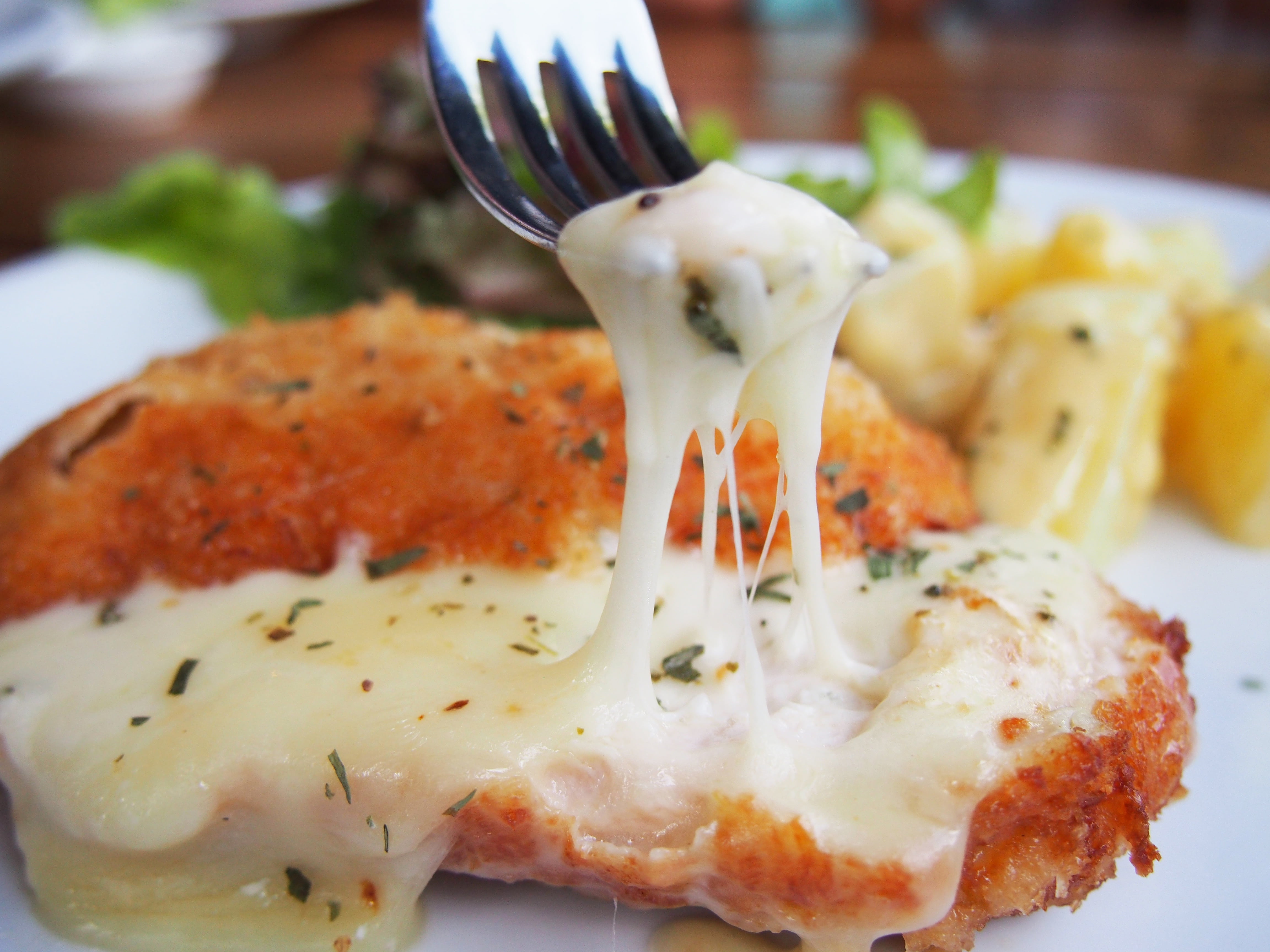 sauce, eating utensil, crockery, salad, ready-to-eat, dinner, 4K, prepared potato, potato, fork, fried, food and drink, mayonnaise, vegetable, freshness, HD Wallpaper