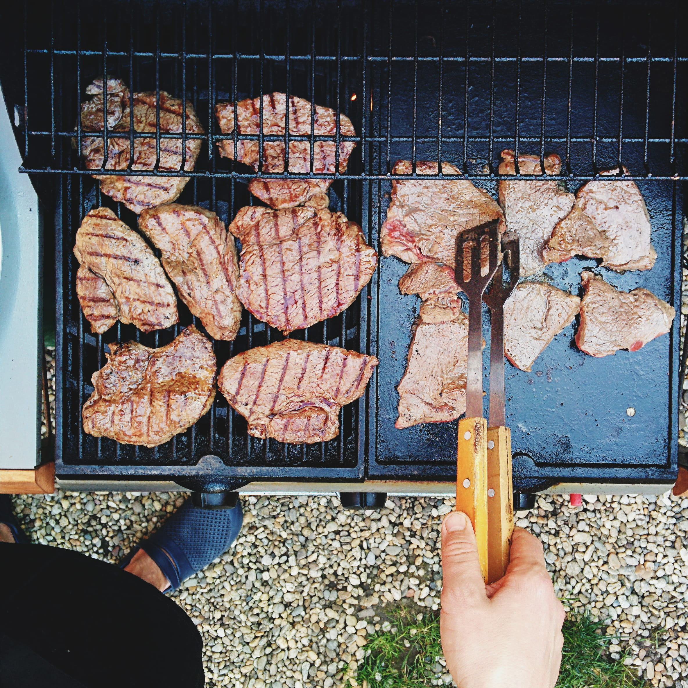 freshness, human hand, steaks, barbecue, barbeque, preparing food, grilling, process, one person, temptation, steak, top view, 1080P, hands, real people, Phone HD Wallpaper