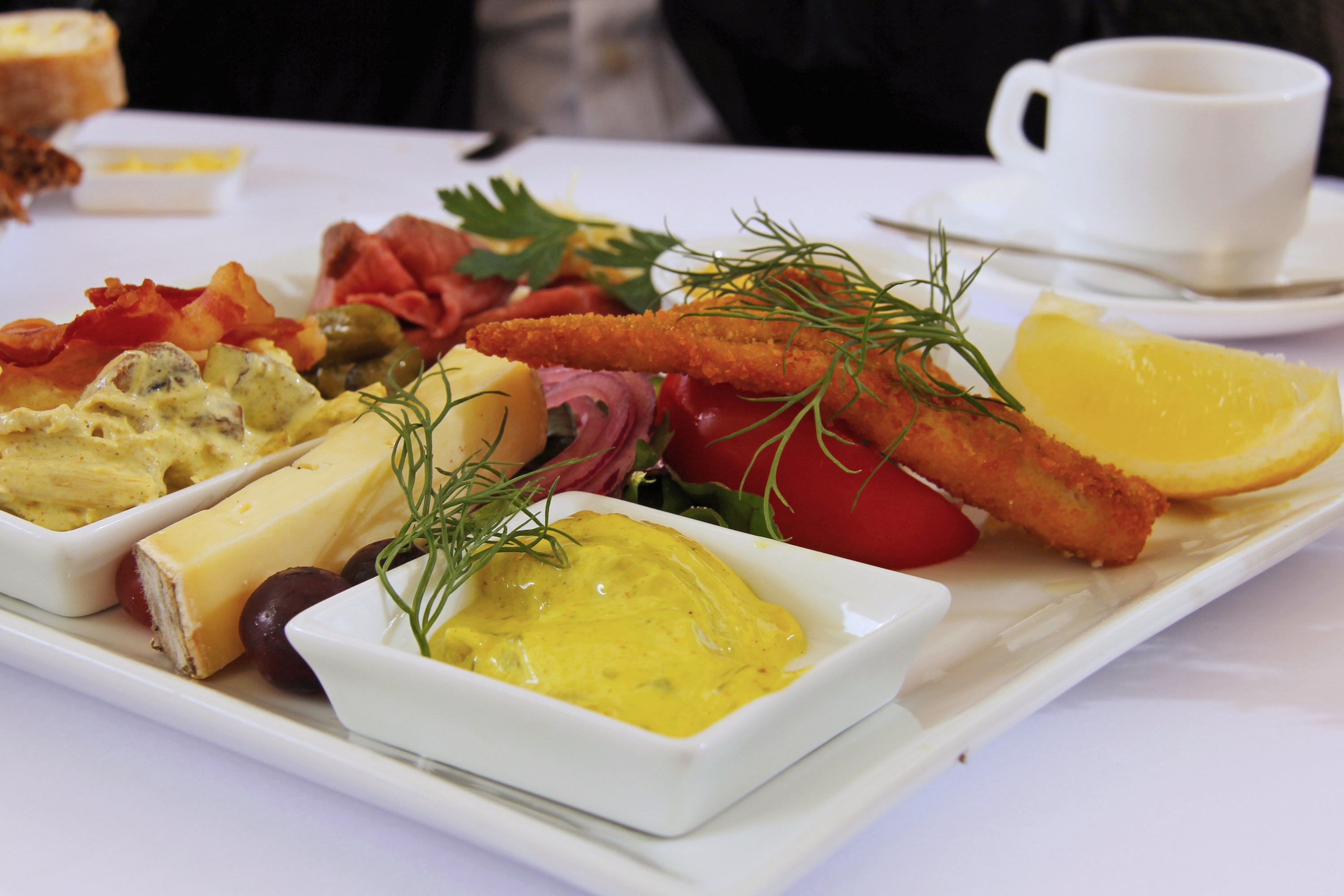 fried, food, close-up, food and drink, bread, 2K, lemon, serving size, coffee, herrings, cheese, european cuisine, fruit, danish herrings, cuisine, denmark, HD Wallpaper