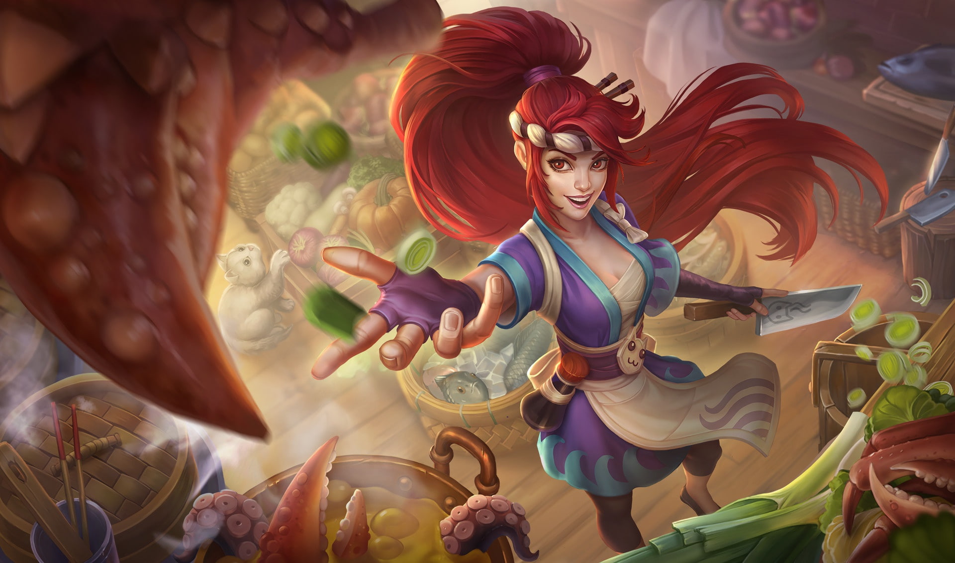 Akali, art, for Riot, League Of Legends, Sashimi Yet., Elena Youre A Social, Sashimi Yet, the sushi chef Akali, fantasy, the game, 1080P, champion, HD Wallpaper