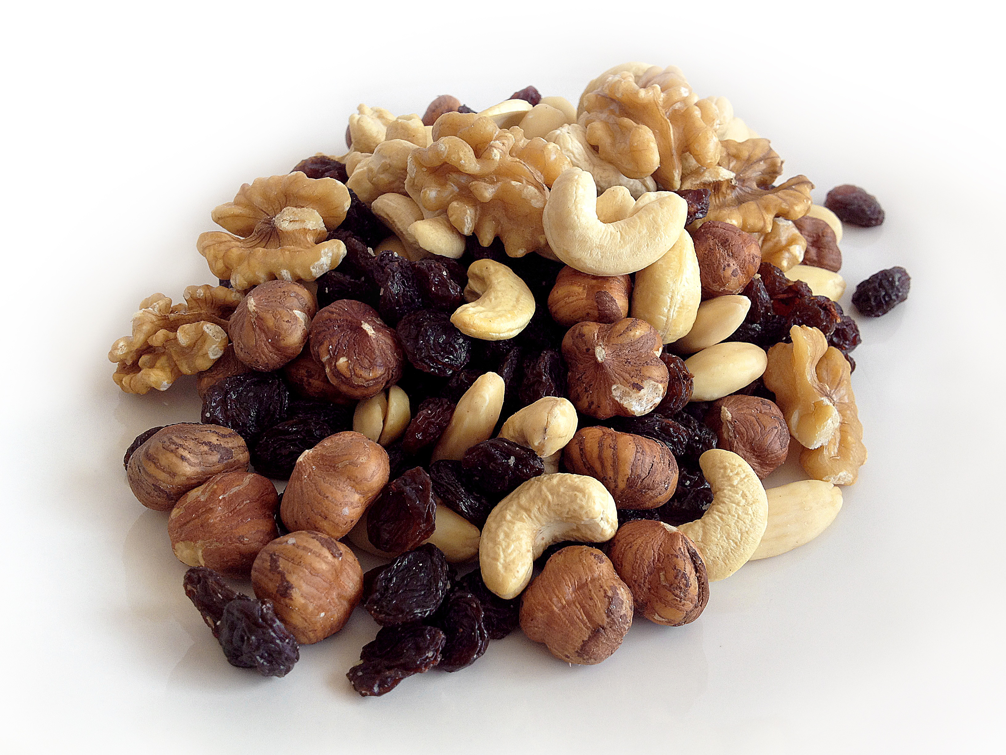 white background, food and drink, studio shot, dietary fiber, dried fruit, food, fruit, nuts, dried food, dieting, vegan, organic, diet, vegetarian, 2K, HD Wallpaper