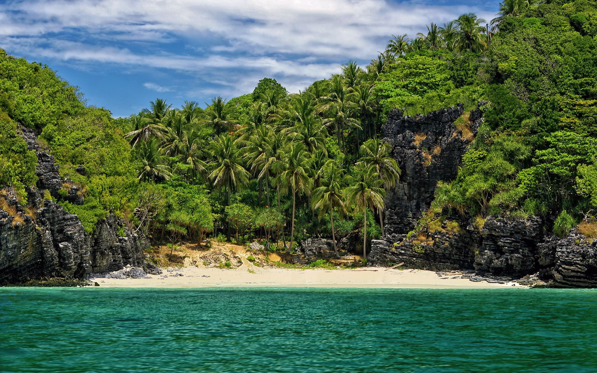wave, beach, vacations, travel, green Color, journey, blue, palm trees, seychelles, lagoon, nature, trees, coconut Palm Tree, landscape, relaxation, beauty In Nature, HD Wallpaper
