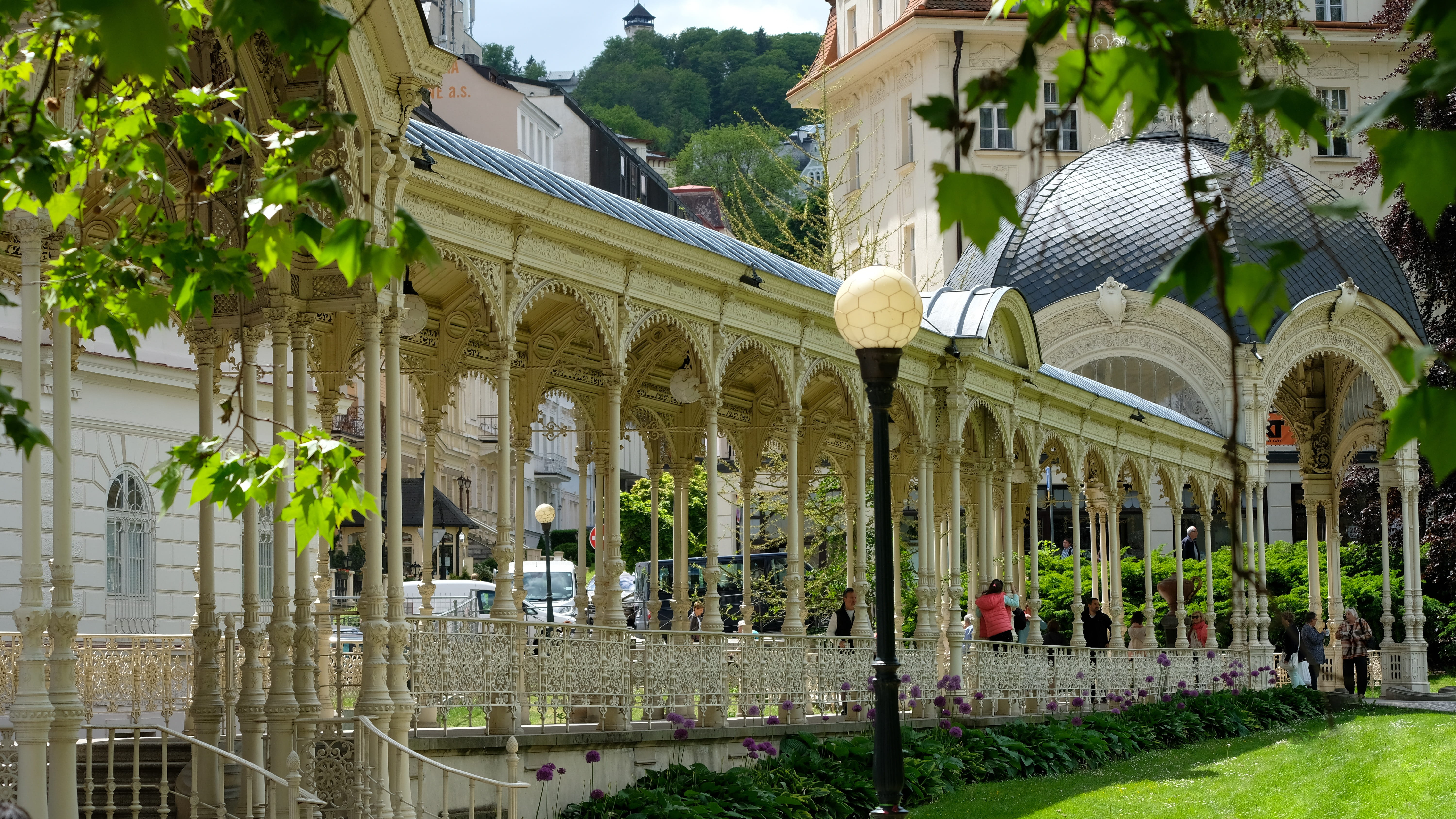 history, karlovy-vary, czech republic, day, spa, built structure, the past, outdoors, building exterior, incidental people, karlovy vary, tree, colonnade, HD Wallpaper