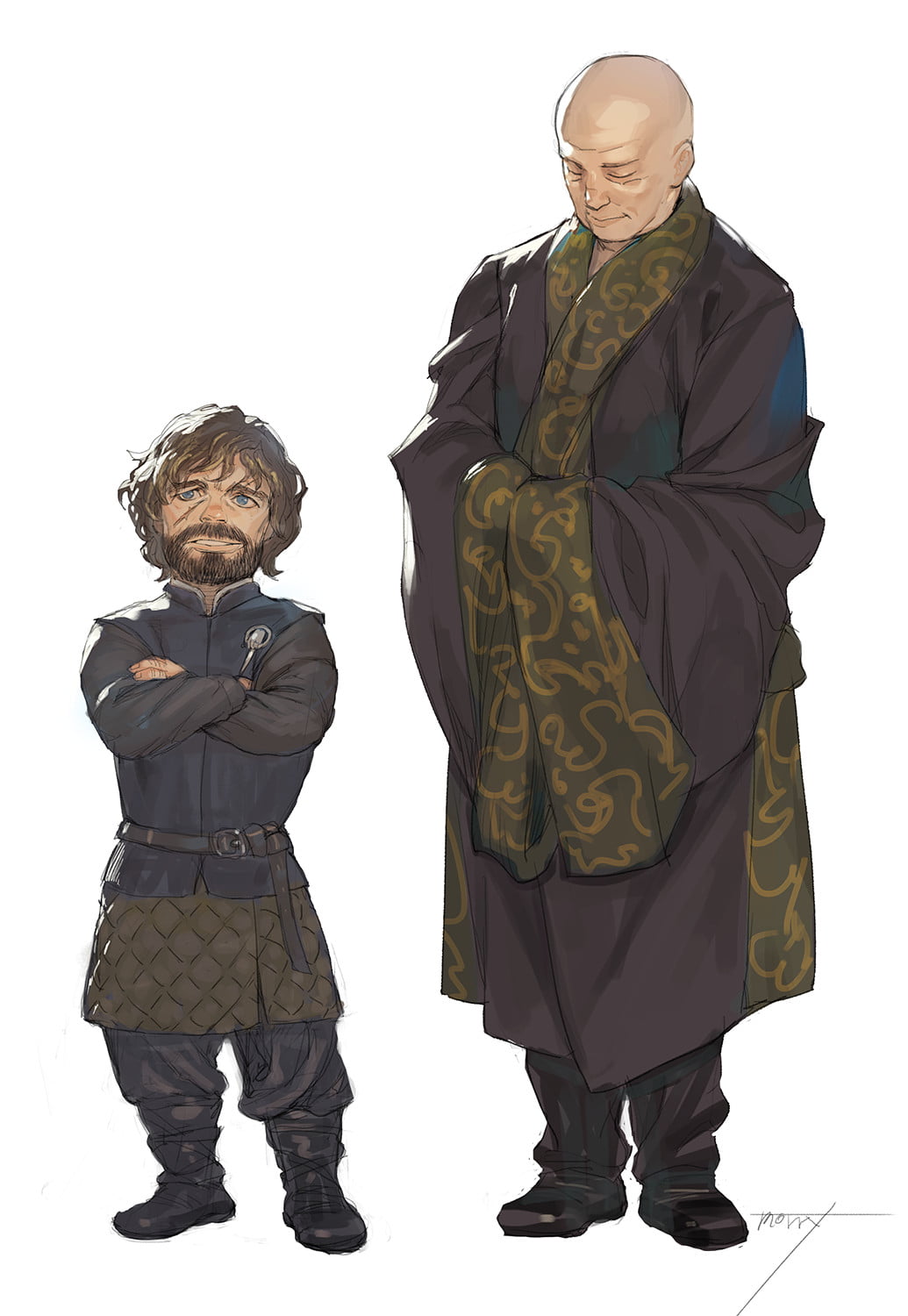 720P, Game of Thrones, artwork, digital, Varys, fan art, simple background, Tyrion Lannister, Phone HD Wallpaper